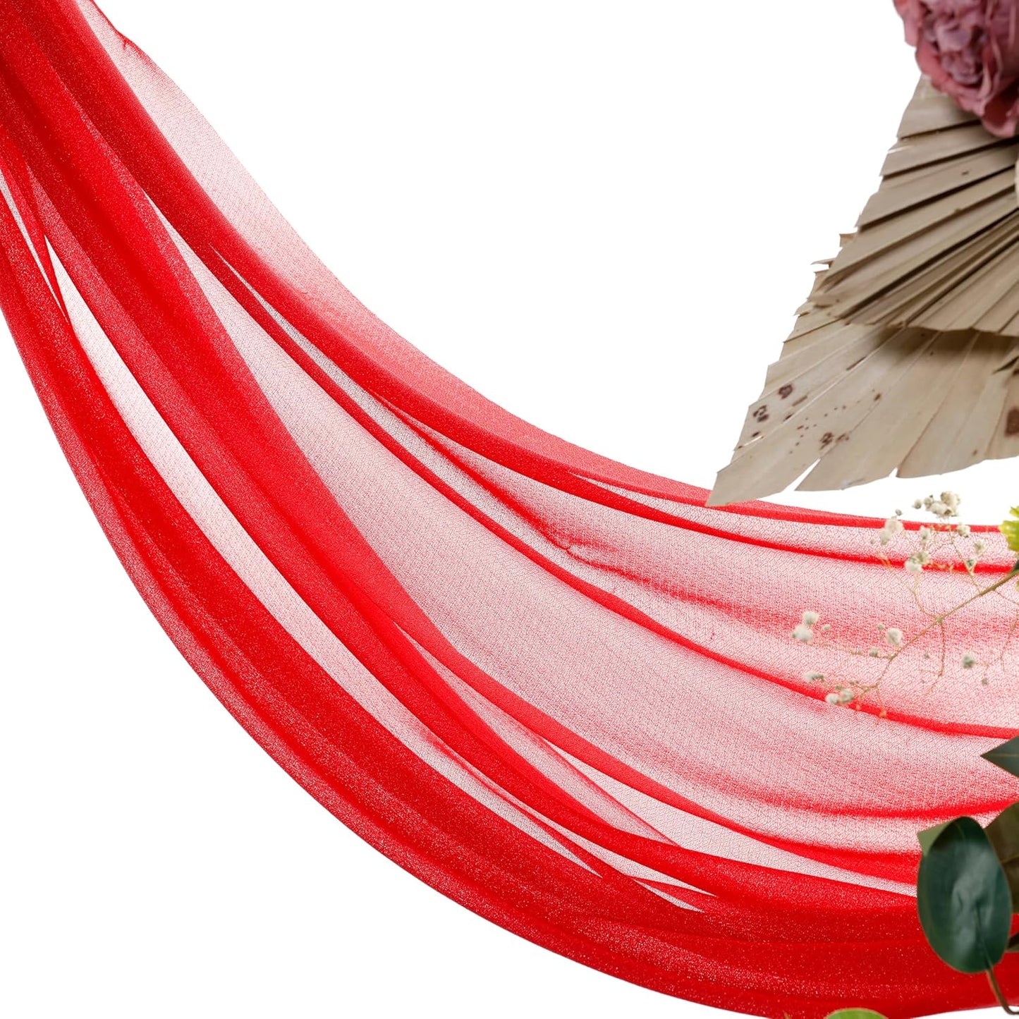 VDS Pack of 1 Panel (30 Inch X 20 Feet) Wedding Arch Draping Fabric Sheer Chiffon Fabric Drapery for Wedding Ceremony Reception Swag Backdrop Canopy Chuppah ARBO Altars Decoration (Red)