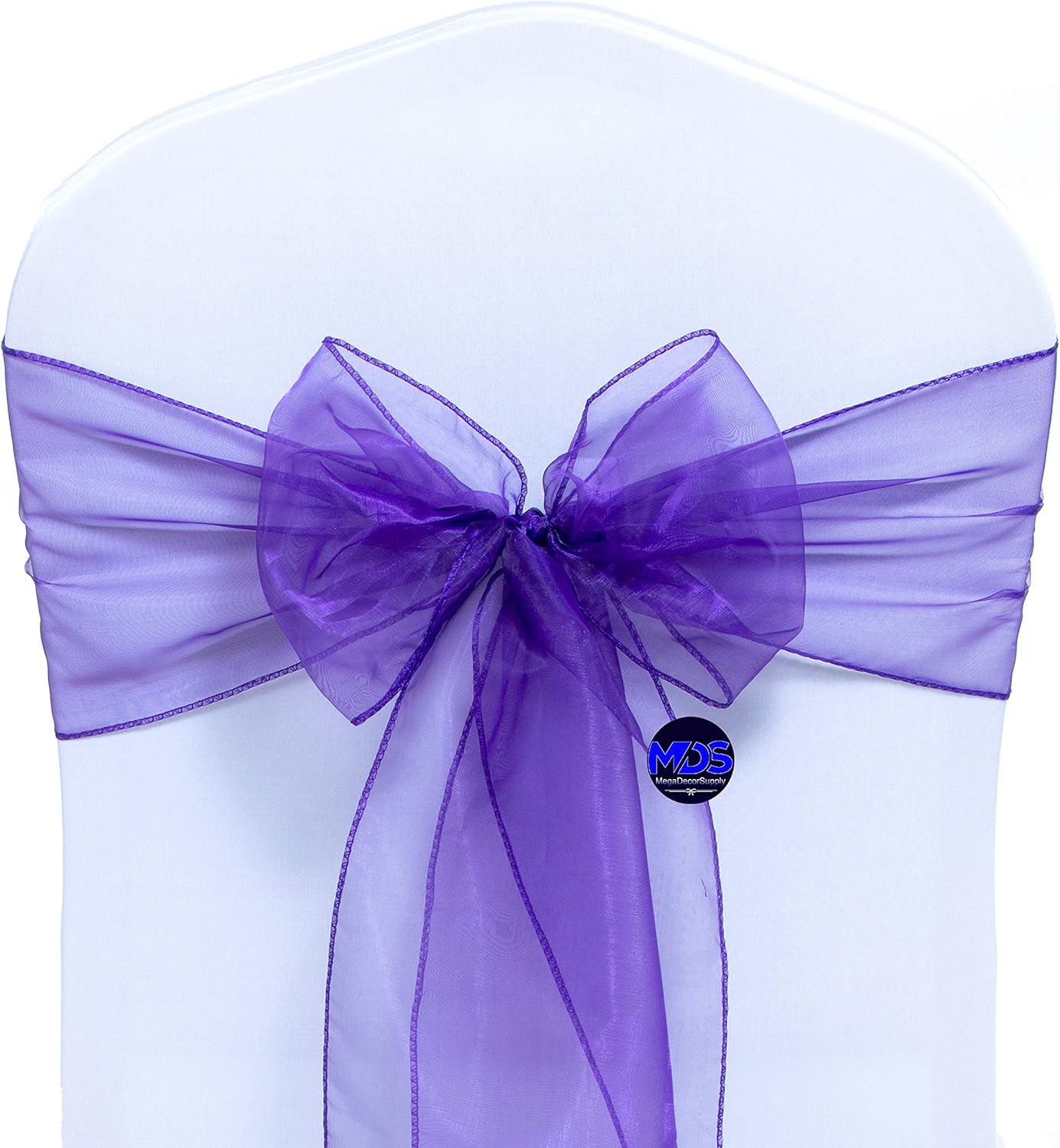 MDS Pack of 250 PCS Organza Chair Sashes Wider Dining Chair Bows Ribbon Tie Back for Wedding Party Birthday Bridal Shower Reception Event Banquet Home Chair Cover Decoration - Purple