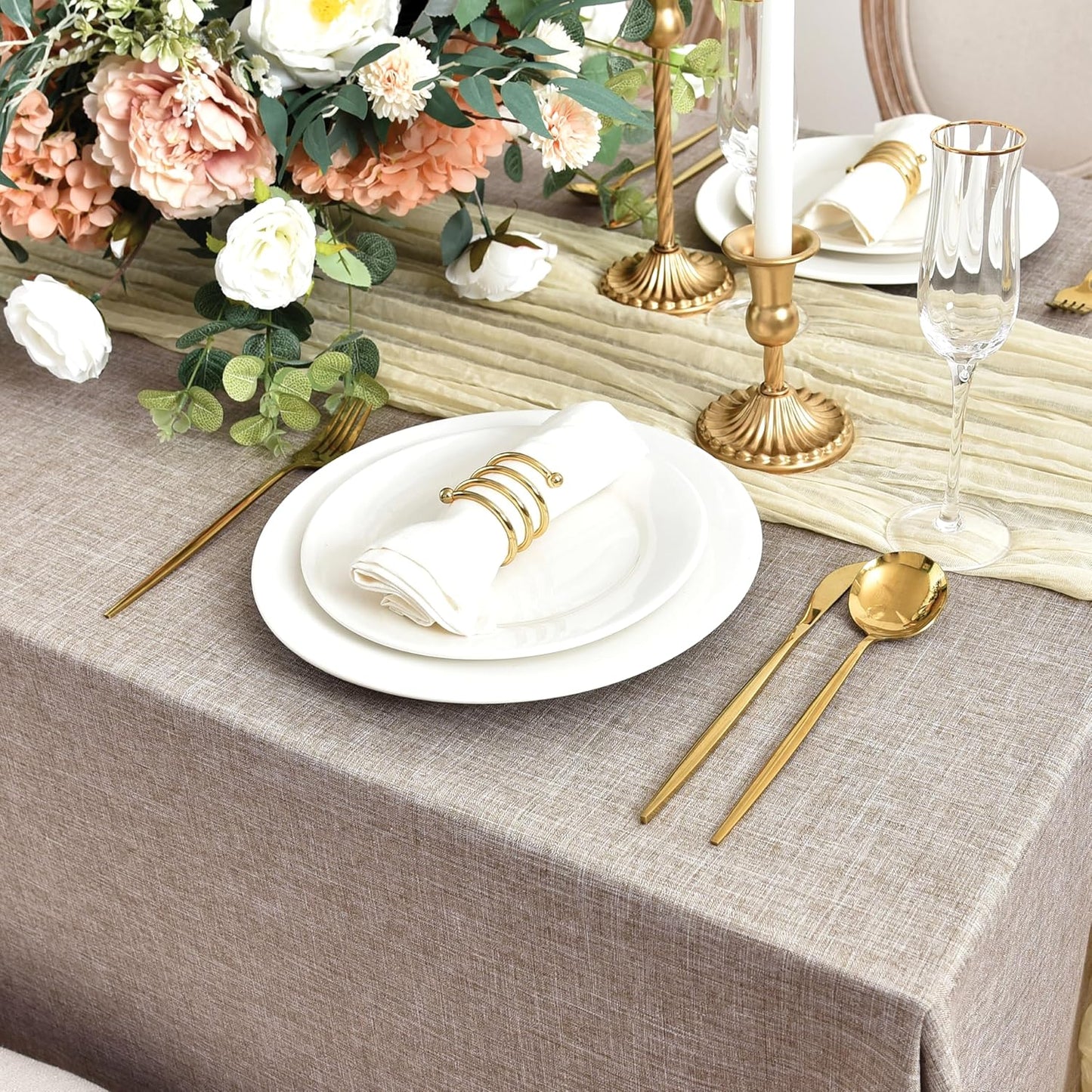 Fitable Faux Linen Tablecloths for Rectangle Tables: Water & Stain Resistant Farmhouse Table Cloth, Washable Burlap Textured Table Covers for Kitchen Dining Party(2 Pack, 60x84 Inch, Nature)