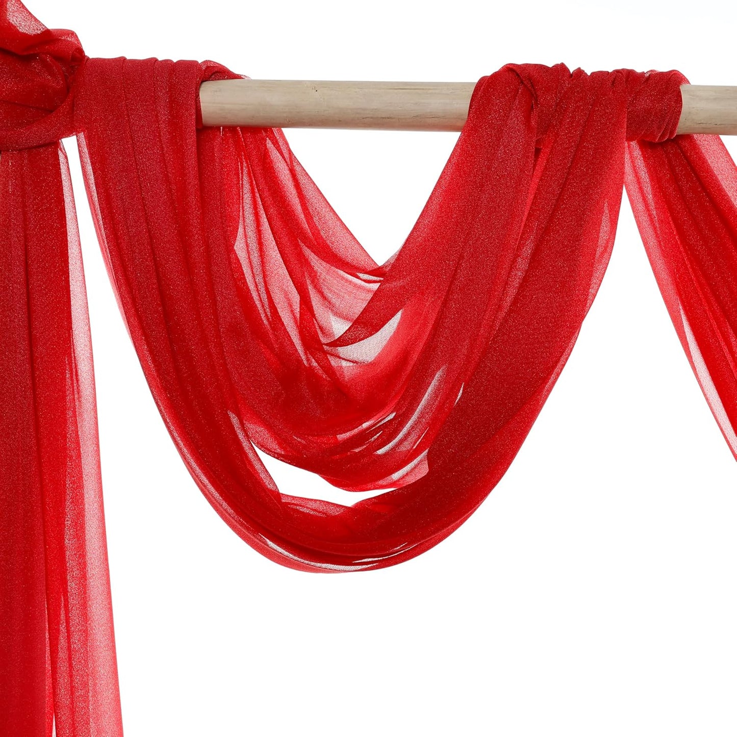 VDS Pack of 3 Panel (30 Inch X 20 Feet) Wedding Arch Draping Fabric Sheer Chiffon Fabric Drapery for Wedding Ceremony Reception Swag Backdrop Canopy Chuppah ARBO Altars Decoration (Red)