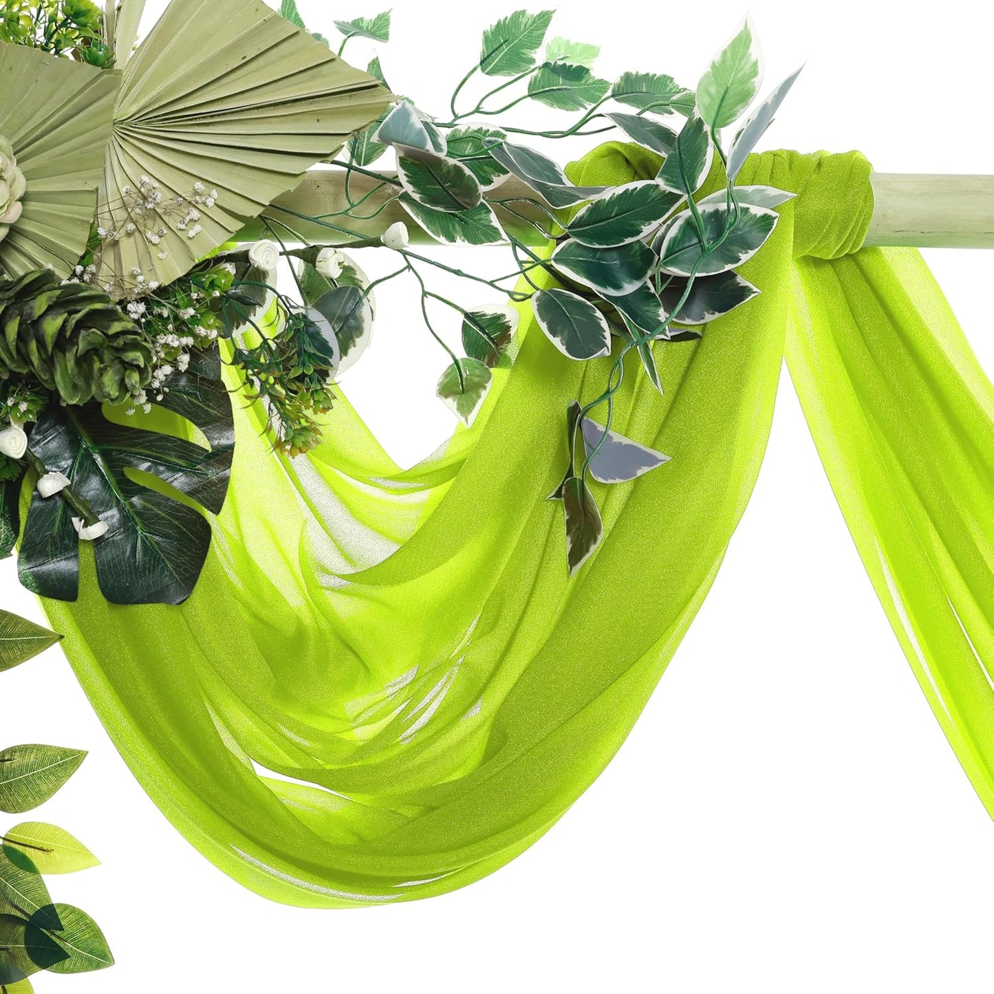 VDS Pack of 1 Panel (30 Inch X 100 Feet) Wedding Arch Draping Fabric Sheer Chiffon Fabric Drapery for Wedding Ceremony Reception Swag Backdrop Canopy Chuppah ARBO Altars Decoration (Parrot Green)