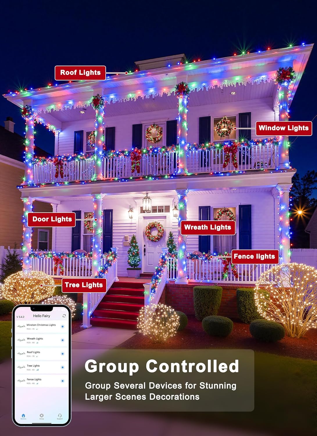 Minetom LED Color Changing Smart RGB Christmas Tree Lights, 165ft 500LED String Lights, 16 Milion Adjustable Colors Fairy Lights with Remote & Timer & Memory Function for Xmas Tree Holiday Party