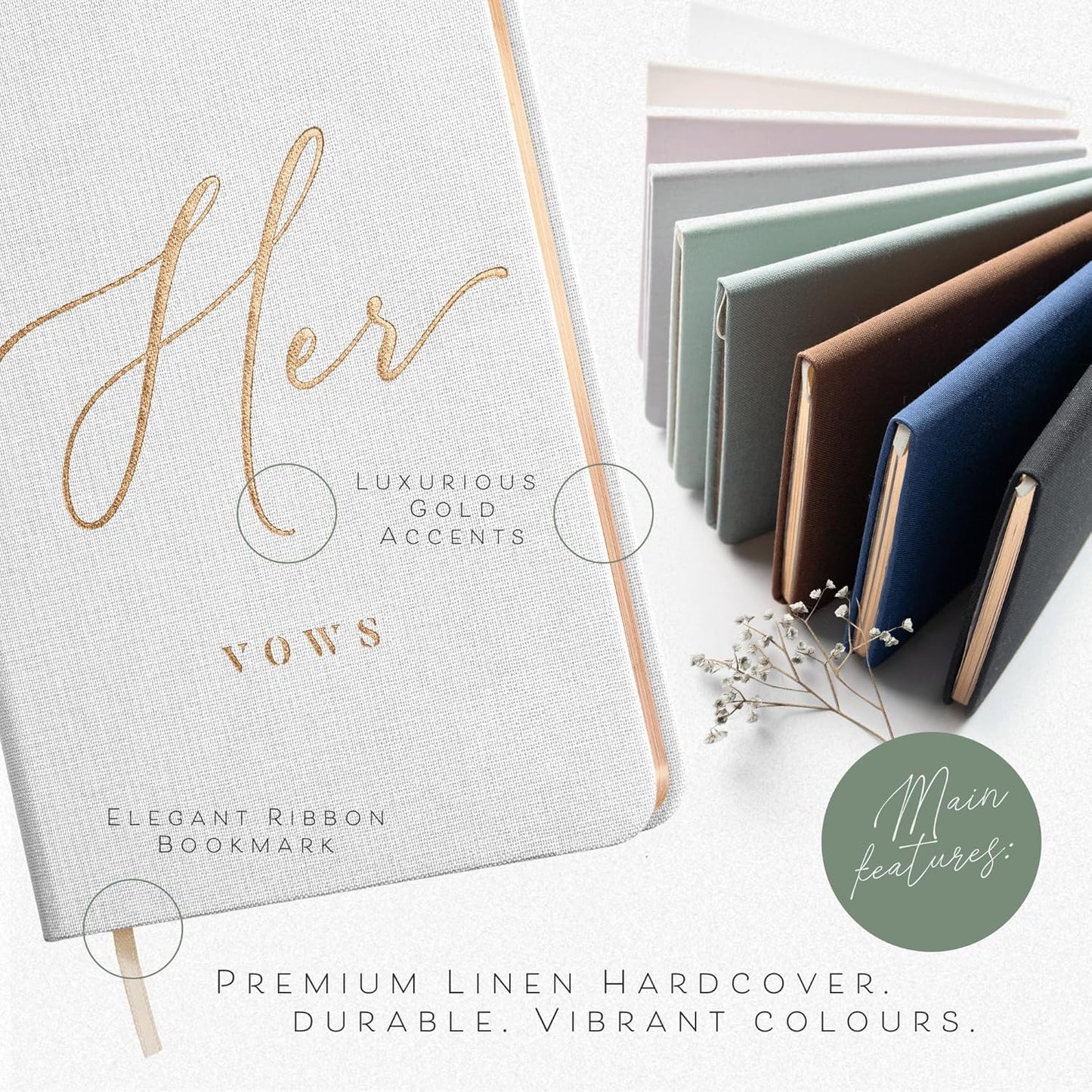 Vow Books His and Hers - Linen Wedding Vow Books Perfect as Bride & Groom Gifts, Wedding Registry Ideas - His & Hers Gifts Wedding Vow Book - Wedding Essentials & Accessories [White & Black]