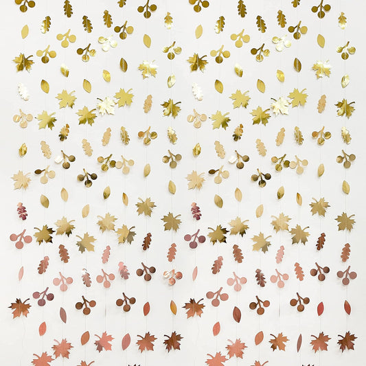 52Ft Fall Party Decorations Maple Leaf Garland Streamer Champagne Rose Gold Gradient Autumn Leaves Paper Banner for Thanksgiving Harvest Birthday Wedding Bridal Shower Engagement Party Decor