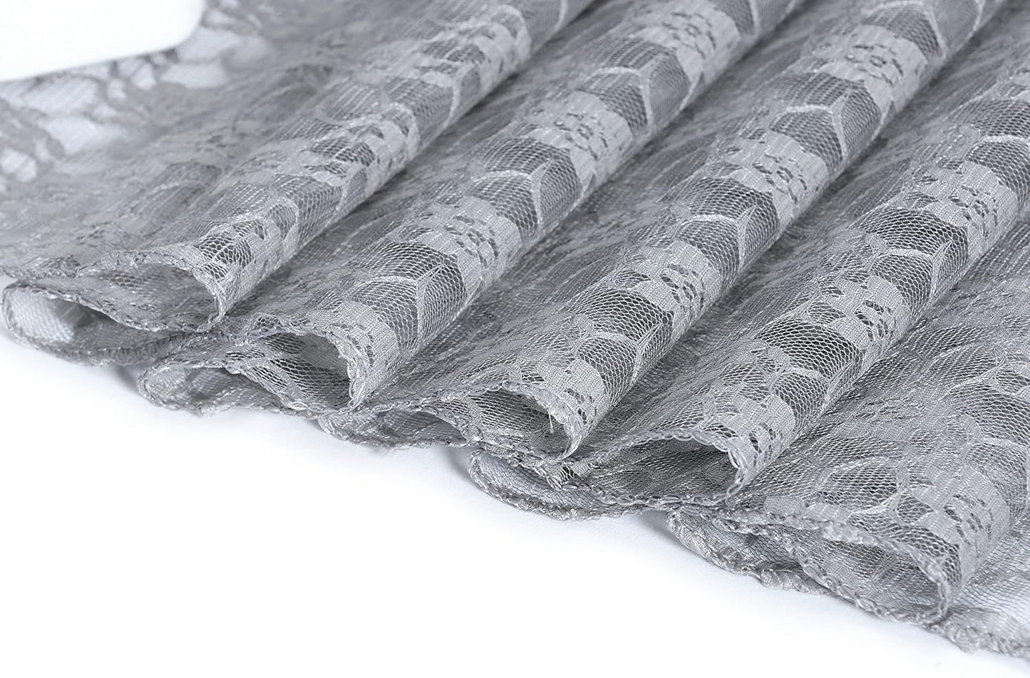 MDS Pack of 15 Wedding 12 x 108 inches Lace Table Runner for Wedding, Decorations for Birthday Parties, Banquets, Graduations, Engagements, and Runners fit Rectangle, Round Table- Silver Gray