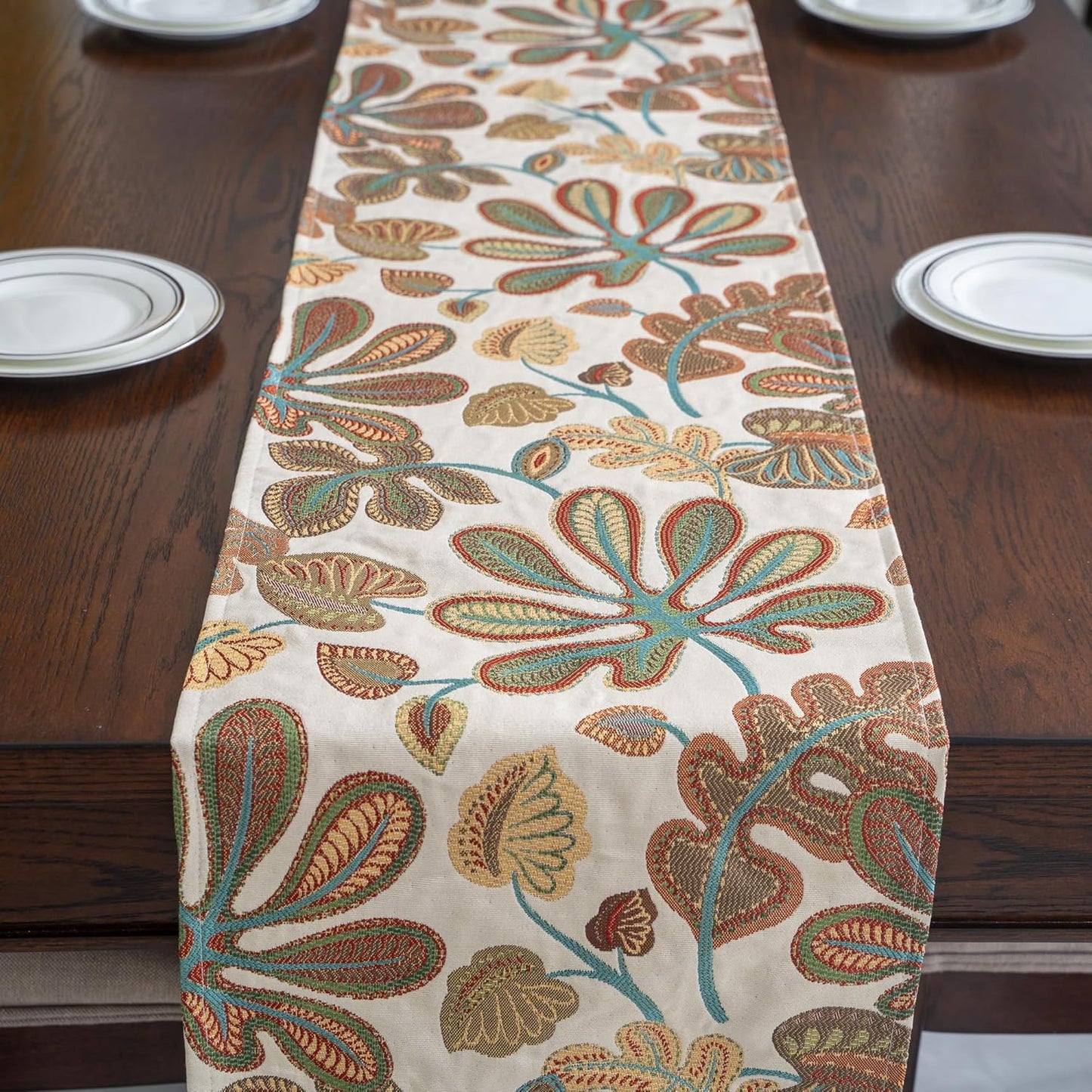 Mika Home Tropical Leaf Table Runner for Home Decor 13X72 Inches Teal Brown Seasonal Dining Table Decoration for Home