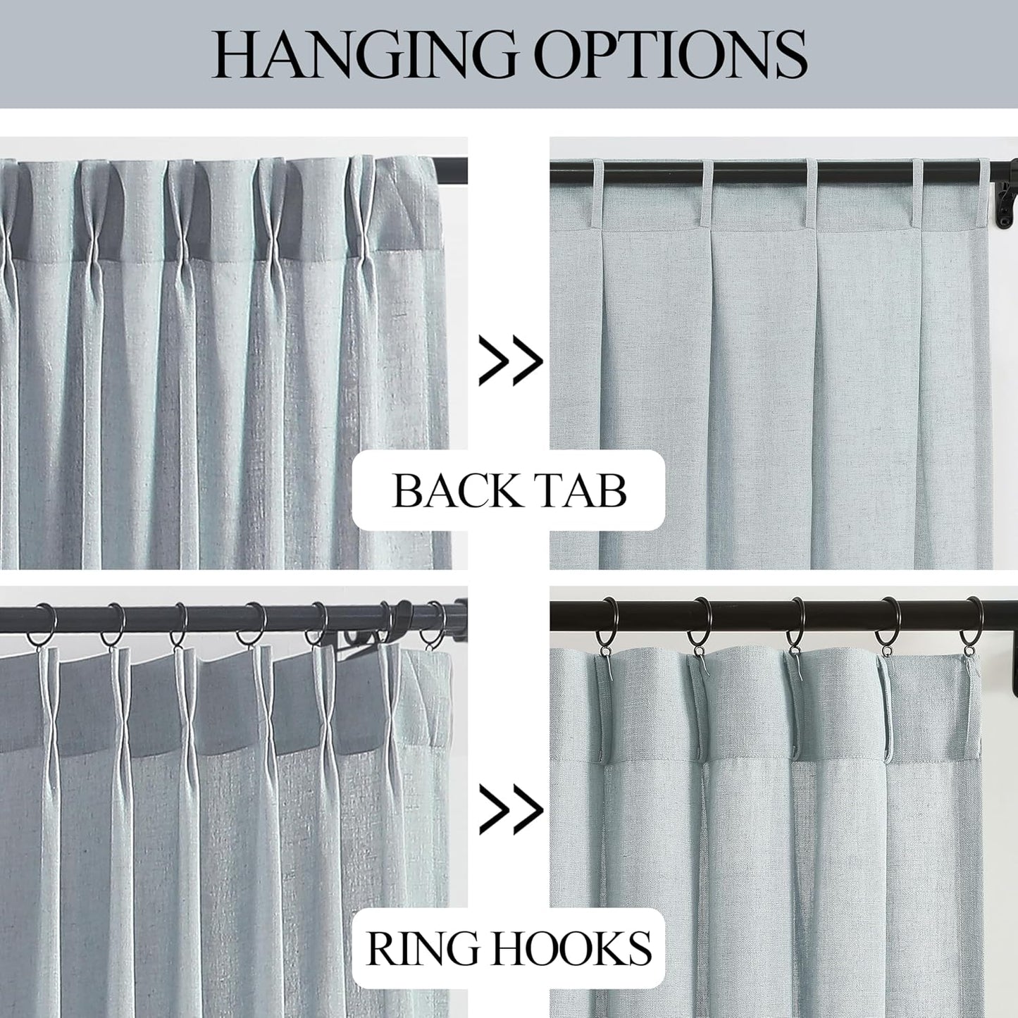 Vision Home Blue Fog Pinch Pleated Semi Sheer Curtains Textured Linen Blended Light Filtering Window Curtains 84 inch for Living Room Bedroom Pinch Pleat Drapes with Hooks 2 Panels 40" Wx84 L