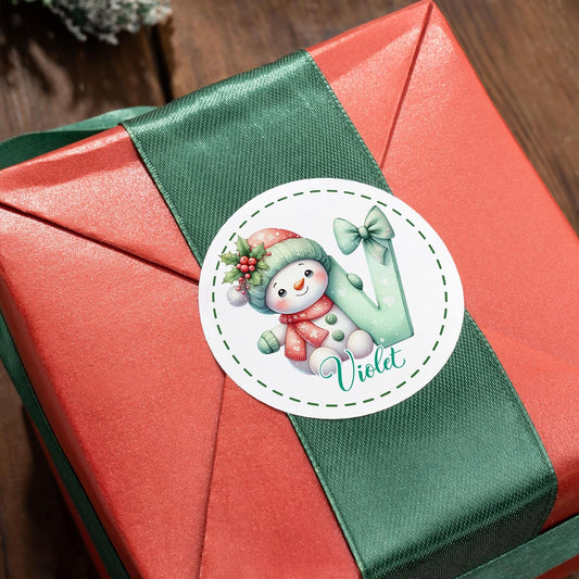 callie Personalized Christmas Stickers - Custom Name & Initial, 1.97 Inch Cute Snowman Design Merry Christmas Stickers Labels for Envelopes Seals Crafts Cards Gifts (30PCS)