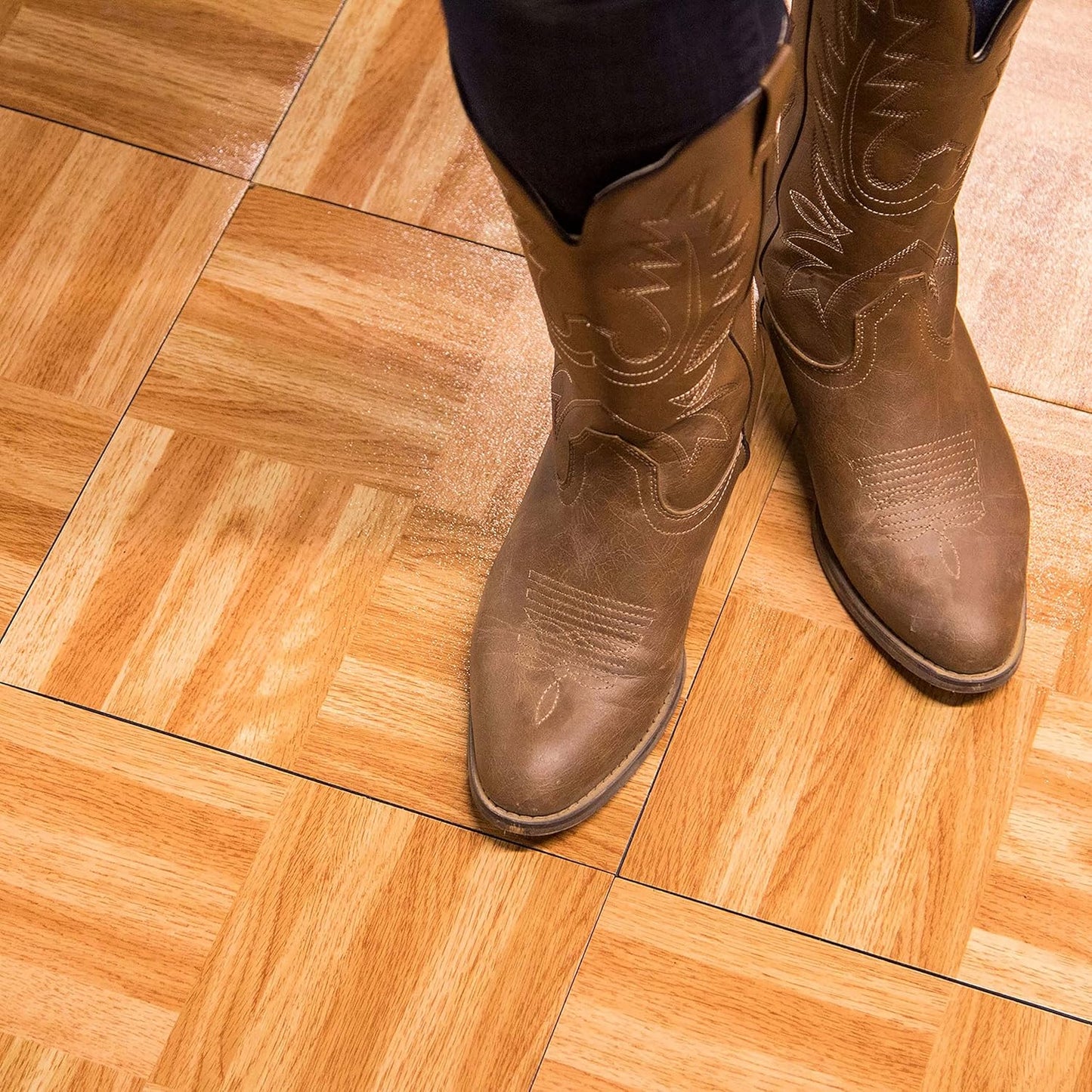 IncStores 3/8" Thick Snap Together Dance Flooring Tiles | 12”x12” Printed Vinyl Dance Floor Tiles for Practice & Performance | Dark Maple | 9 Tile Pack