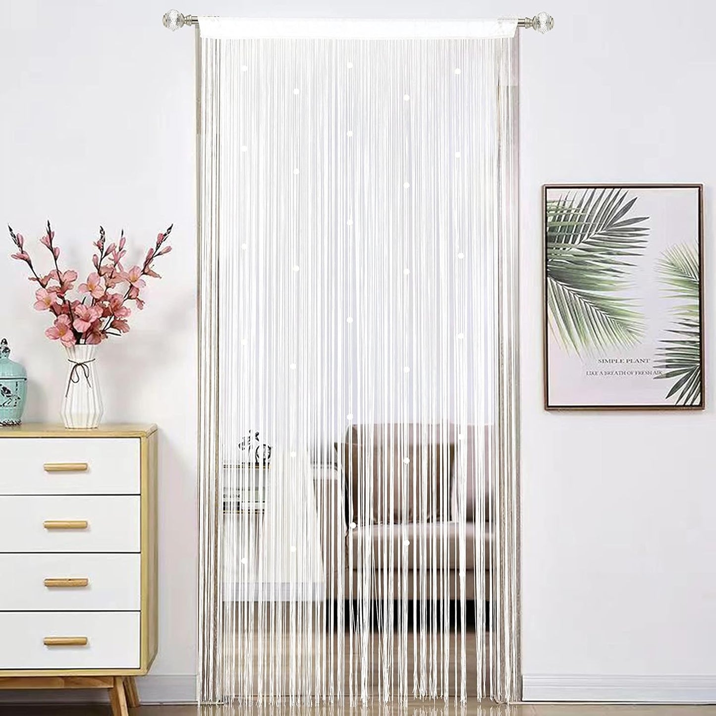 Beaded Doorway Curtain Door Beads Dense String Curtains Fringe Hippie Perfect for Wall Hanging Decor Room Divider Privacy Doors Window Closet Doorways Decorations (100x280cm,White)
