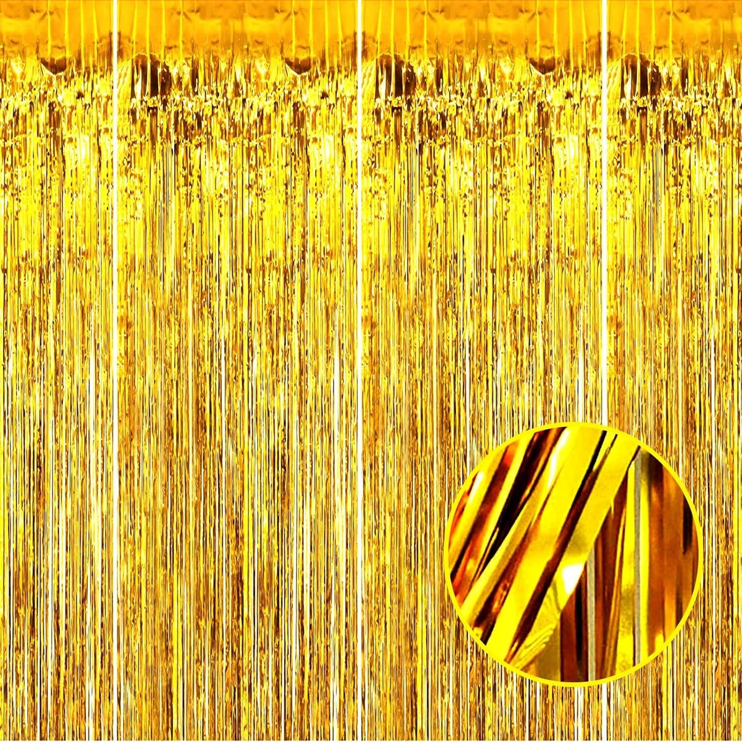 4 Pack Gold Foil Fringe Curtain Backdrop, 3.28Ft x 8.2Ft Metallic Tinsel Foil Fringe Streamer Curtains for Photo Booth Props Decor Party Supplies