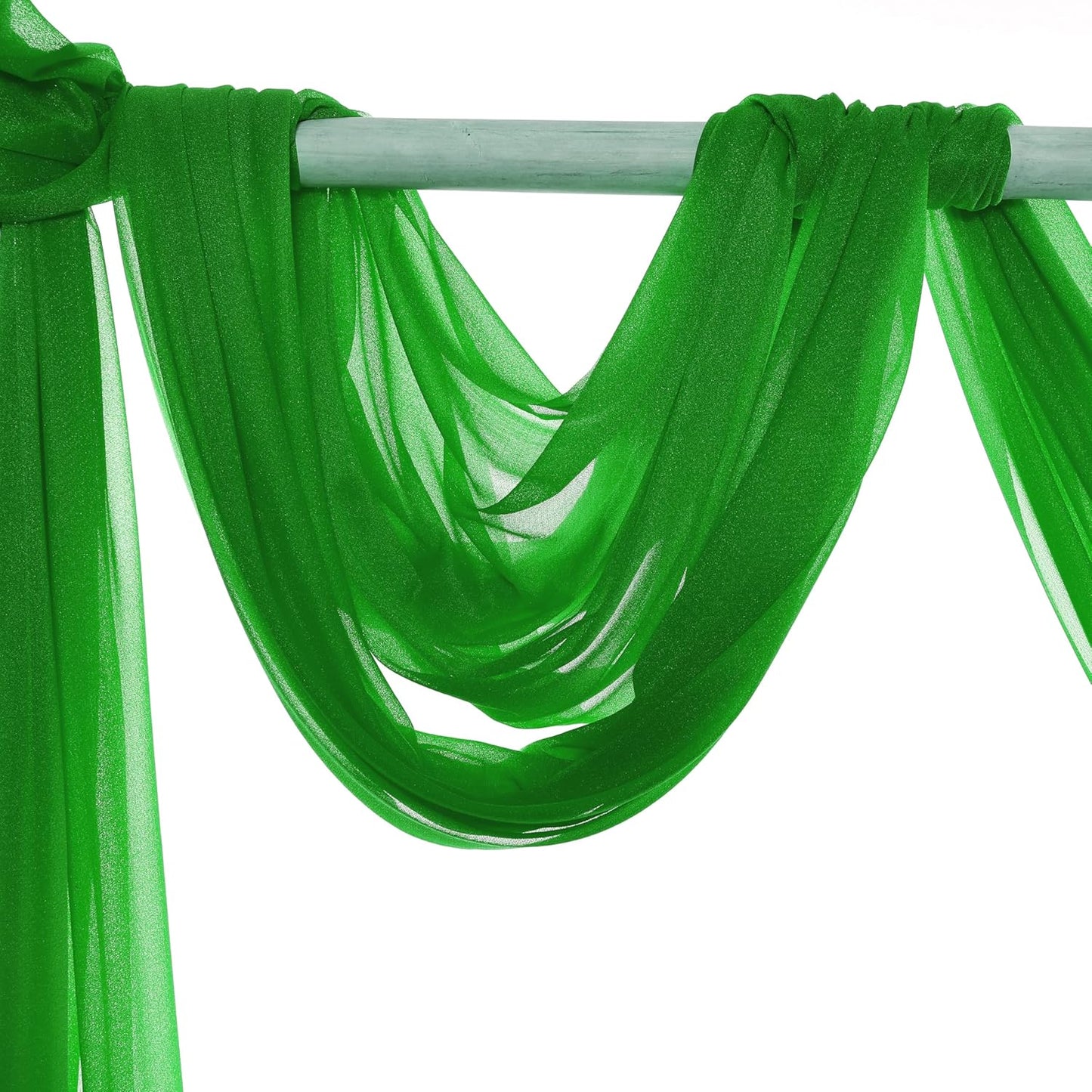 VDS Pack of 2 Panel (30 Inch X 30 Feet) Wedding Arch Draping Fabric Sheer Chiffon Fabric Drapery for Wedding Ceremony Reception Swag Backdrop Canopy Chuppah ARBO Altars Decoration (Green)