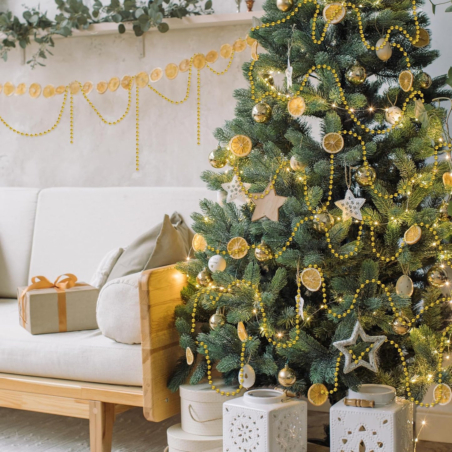 100 Feet Christmas Tree Beads, Christmas Tree Garland Decoration, Plastic Hanging Beads Garland Chain Roll for Xmas Home Mantle Fireplace Wreath Xmas Tree DIY Decoration Supplies