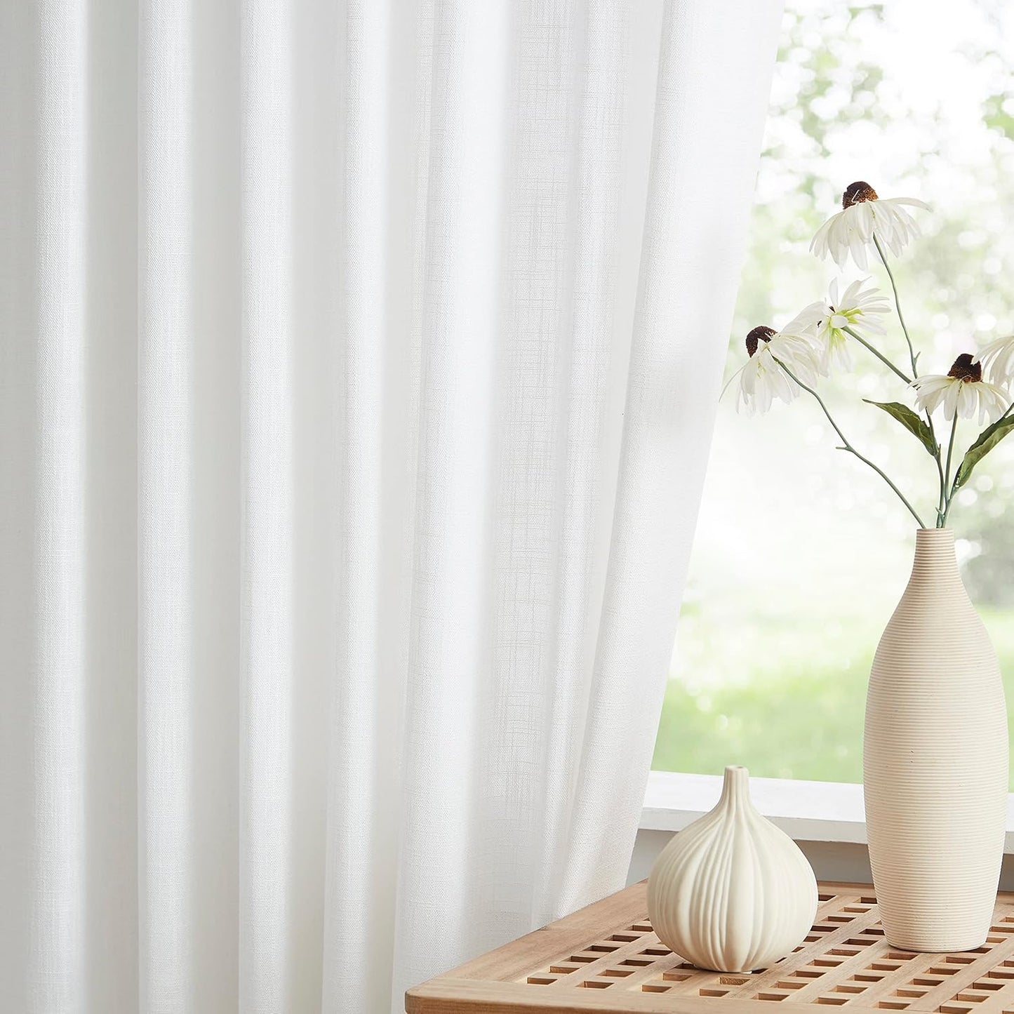 Vision Home White Pinch Pleated Semi Sheer Curtains Textured Light Filtering Window Curtains 108 inch for Living Room Bedroom Rayon Blended Pinch Pleat Drapes with Hooks 2 Panels 40" Wx108 L