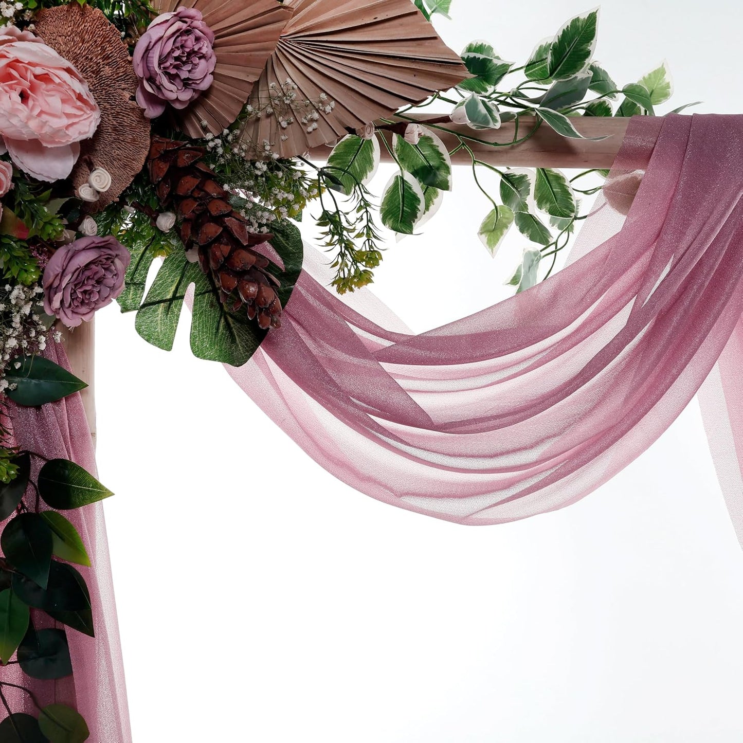 VDS Pack of 3 Panel (30 Inch X 20 Feet) Wedding Arch Draping Fabric Sheer Chiffon Fabric Drapery for Wedding Ceremony Reception Swag Backdrop Canopy Chuppah ARBO Altars Decoration (Mauva)
