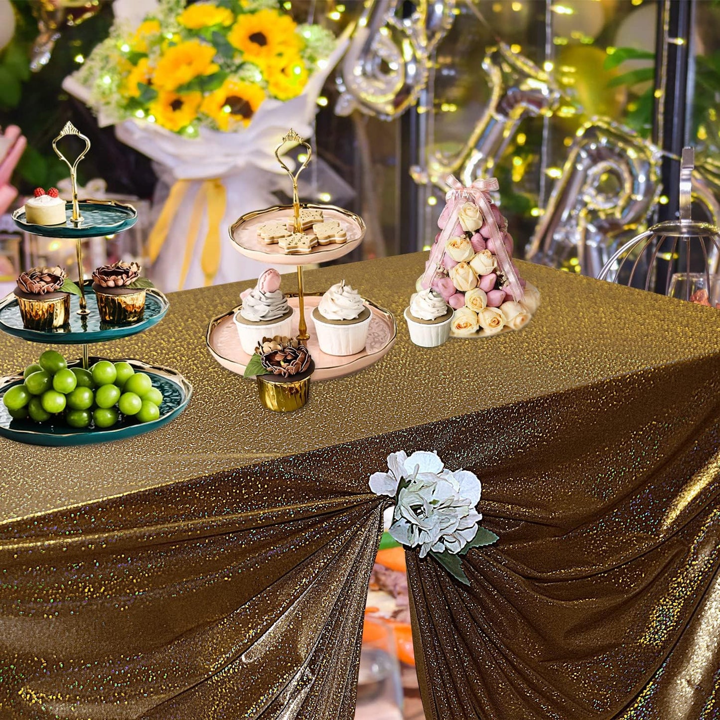 Fitable Black&Gold Sequin Tablecloth for Parties 60x102 Inch - Sparkle Glitter Table Cloth Laser Round Overlay for Wedding Baby Shower Ceremony Birthday Holiday Banquet