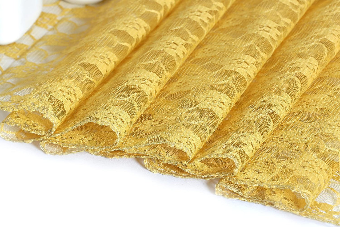 MDS Pack of 5 Wedding 12 x 108 inches Lace Table Runner for Wedding, Decorations for Birthday Parties, Banquets, Graduations, Engagements, and Runners fit Rectangle, Round Table- Gold