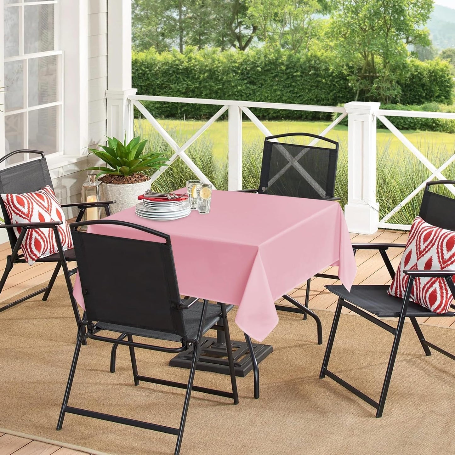 sancua Small Square Tablecloths 36x36 Inch - Pink Table Cloth for Square or Round Tables, Washable Polyester Fabric Table Cover for Nightstand End Bedside Tables