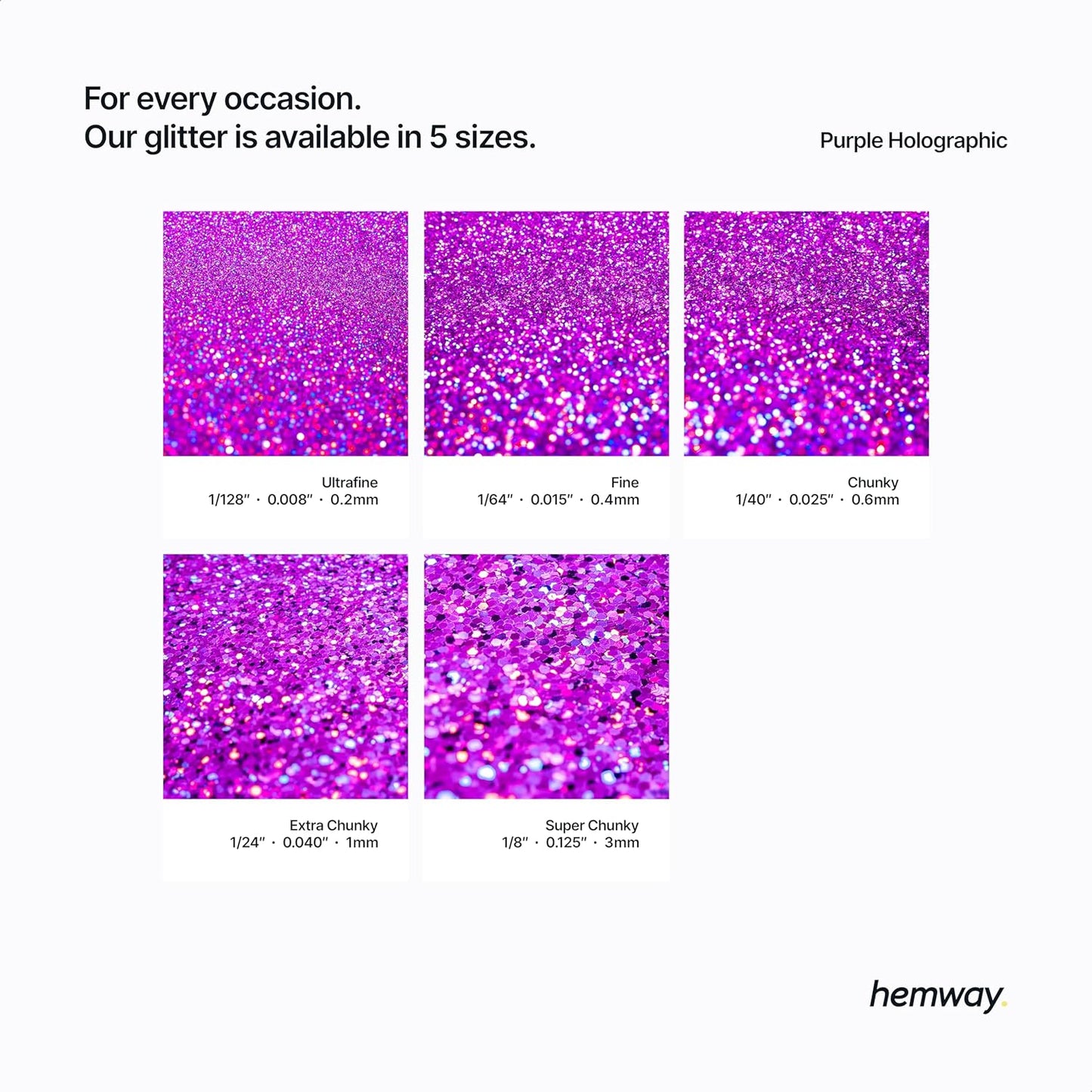 Hemway Eco Friendly Biodegradable Glitter 100g / 3.5oz Bio Cosmetic Safe Sparkle Vegan for Face, Eyeshadow, Body, Hair, Nail and Festival Makeup - Chunky (1/40" 0.025" 0.6mm) - Purple Holographic