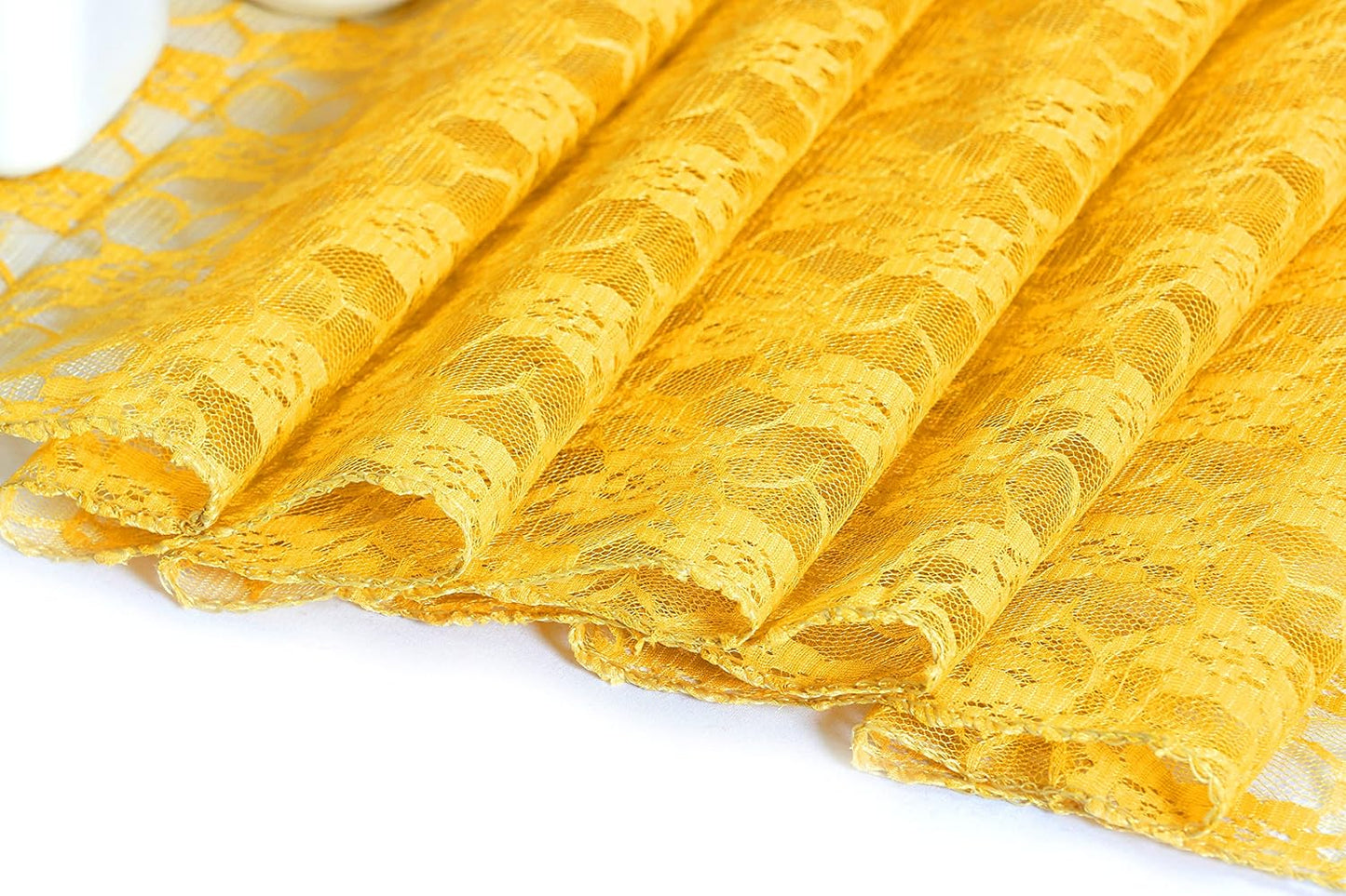 MDS Pack of 15 Wedding 12 x 108 inches Lace Table Runner for Wedding, Decorations for Birthday Parties, Banquets, Graduations, Engagements, and Runners fit Rectangle, Round Table- Yellow Gold
