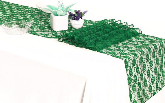 MDS Pack of 15 Wedding 12 x 108 inches Lace Table Runner for Wedding, Decorations for Birthday Parties, Banquets, Graduations, Engagements, and Runners fit Rectangle, Round Table- Hunter Green
