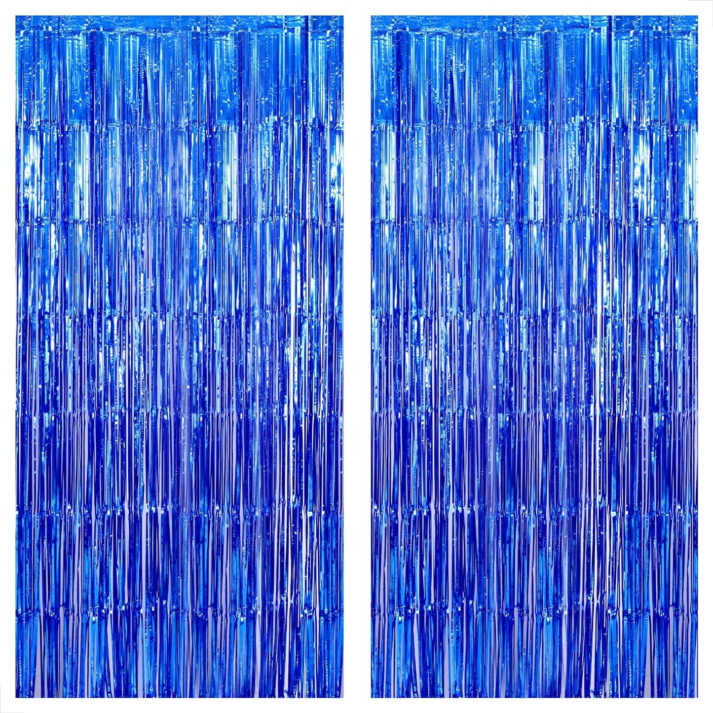 KatchOn, Metallic Blue Backdrop Curtain - Pack of 2 | Blue Streamers for Royal Blue Party Decorations | Foil Fringe Streamers for Under The Sea Party Decorations, Mermaid Bachelorette Decorations