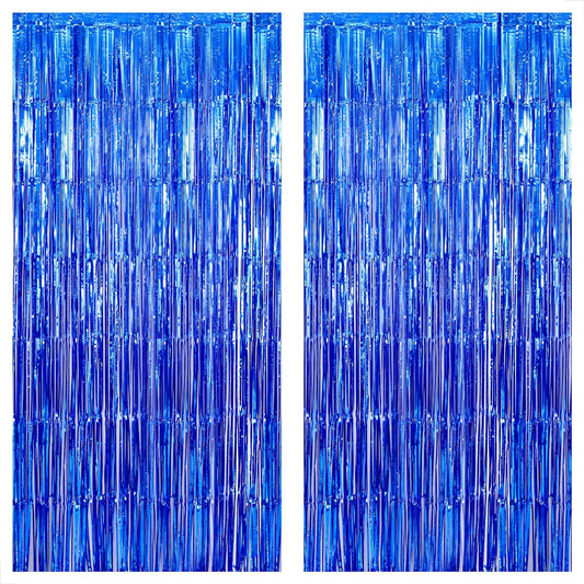 KatchOn, Metallic Blue Backdrop Curtain - Pack of 2 | Blue Streamers for Royal Blue Party Decorations | Foil Fringe Streamers for Under The Sea Party Decorations, Mermaid Bachelorette Decorations