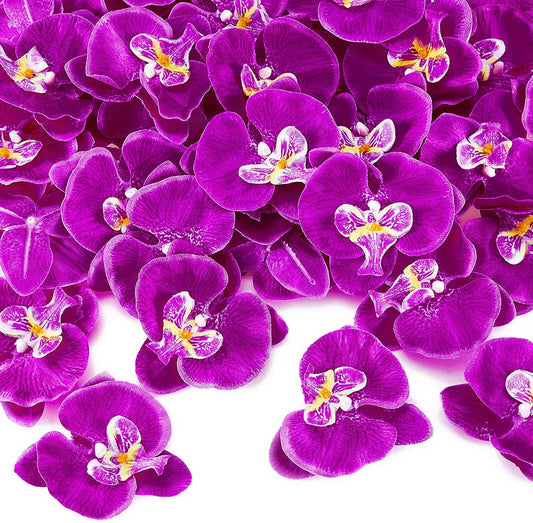 40 Pieces Orchid Petals Artificial Decorations Orchids Heads Flowers Faux Silk Phalaenopsis Butterfly Flower Heads for DIY Craft Home Wedding Party (Dark Purple)