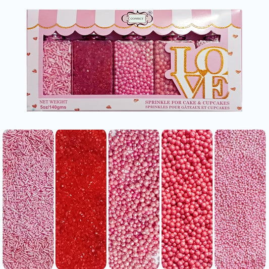 Confect Sprinkles for Cakes & Cupcakes Decoration Assorted pack of 5 Pink Pop Sprinkles Mix Blush Pink, Baby Suger & Coral Dragees Baby Pink Jimmies Vegan, Gluten-Free, Nut-Free, Soy-Free, Dairy-Free , Handcrafted Sprinkle- 5 Oz
