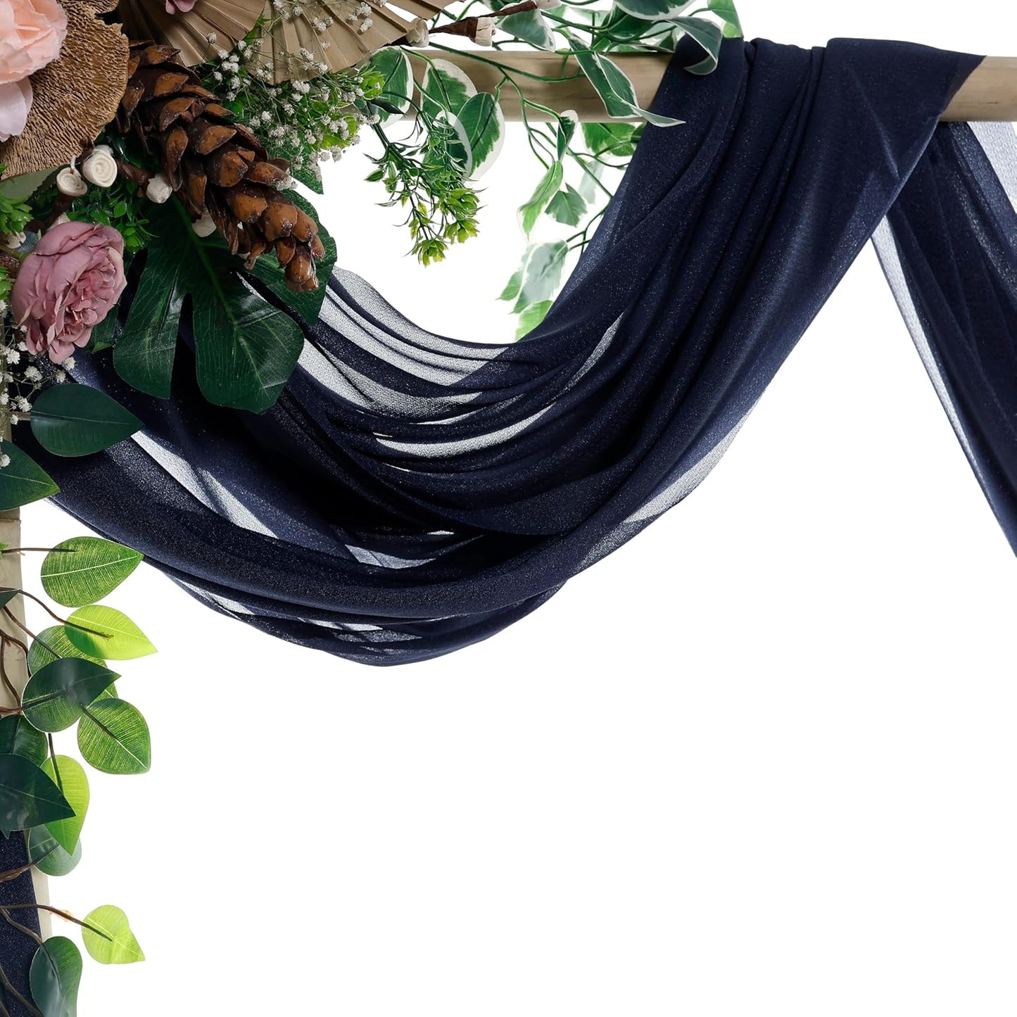 VDS Pack of 1 Panel (30 Inch X 50 Feet) Wedding Arch Draping Fabric Sheer Chiffon Fabric Drapery for Wedding Ceremony Reception Swag Backdrop Canopy Chuppah ARBO Altars Decoration (Navy Blue)