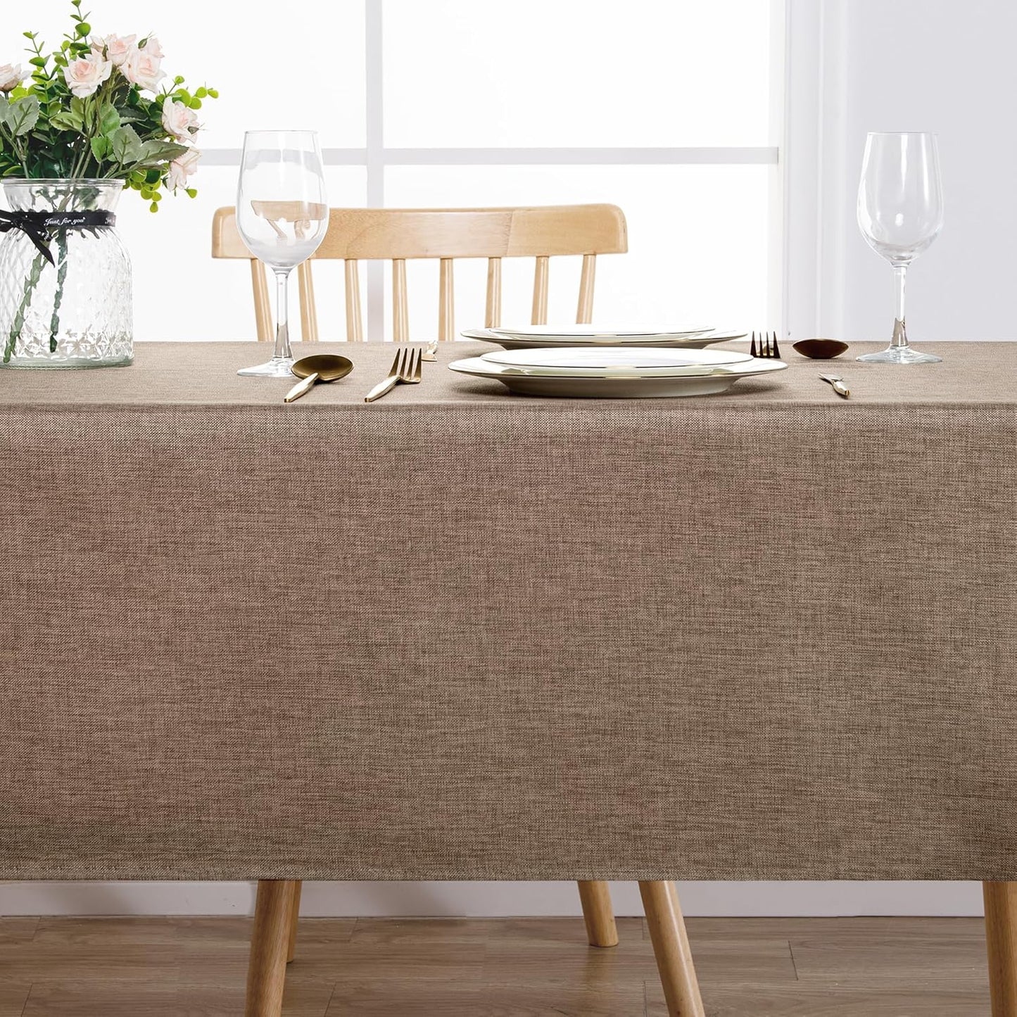 Hiasan Faux Linen Rectangle Tablecloth - Wrinkle and Stain Resistant Washable Table Cloth for Kitchen Dining Room Holiday Table Cover for Party Dinner, Khaki, 54 x 108 Inch
