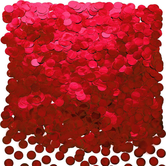 Red Foil Metallic Round Table Scatter Decor - Circle Dots Mylar Confetti for Wedding, Bachelorette, Valentine's, Mother's Day, Baby Shower & Birthday Parties - 60g