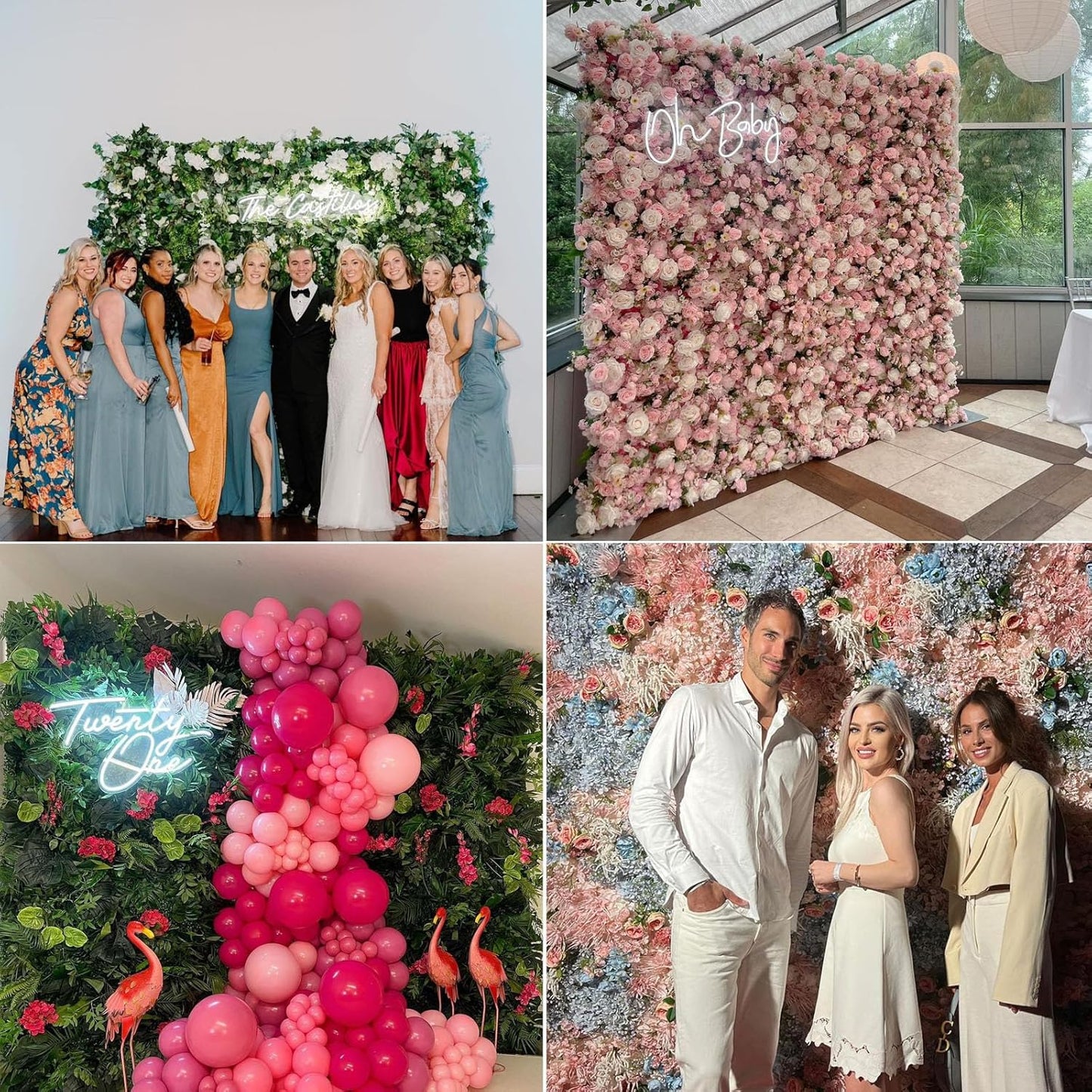 Artificial Luxury‌ Flower Wall Panels, Gorgeous 3D Silk Floral Backdrop for Wedding, Baby Show, Party and Home Decor, Quick Assembly/Storage, Both Eco ＆ Pet Friendly, 4 Panels, 8 * 8 ft.