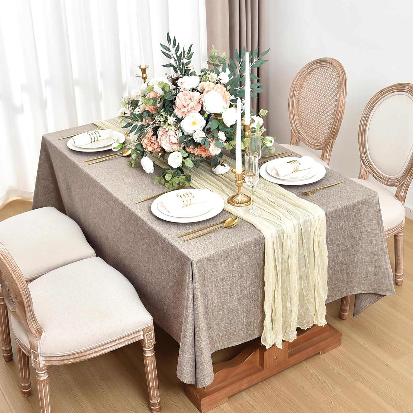 Fitable Faux Linen Tablecloths for Rectangle Tables: Water & Stain Resistant Farmhouse Table Cloth, Washable Burlap Textured Table Covers for Kitchen Dining Party(2 Pack, 60x84 Inch, Nature)