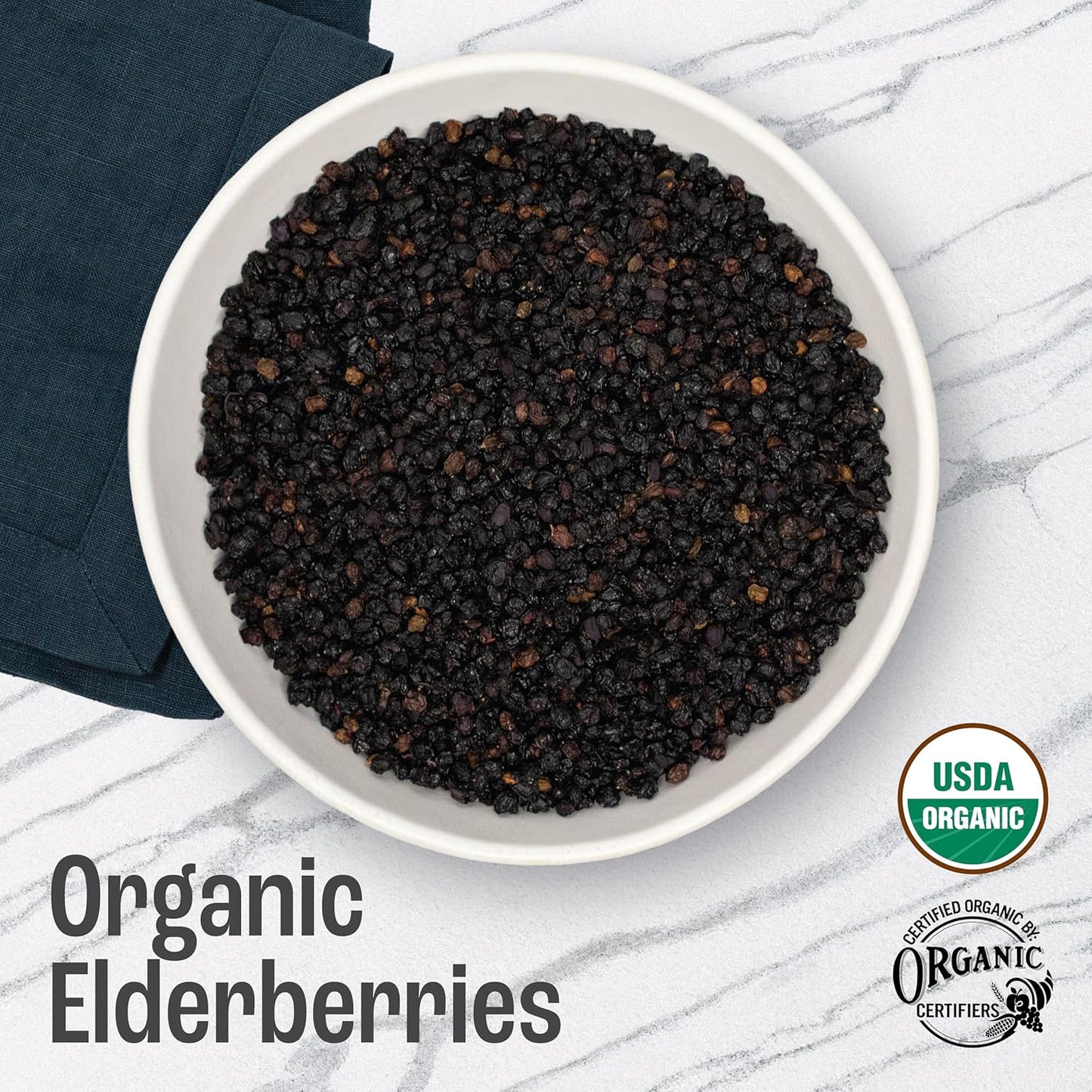 J Mac Botanicals Certified USDA - 100% Organic Dried Elderberries - 1lb Bulk - Non-Irradiated, Non-GMO, Whole Black Elderberry Immune Support - Raw Vegan Sambucus 1 Pound