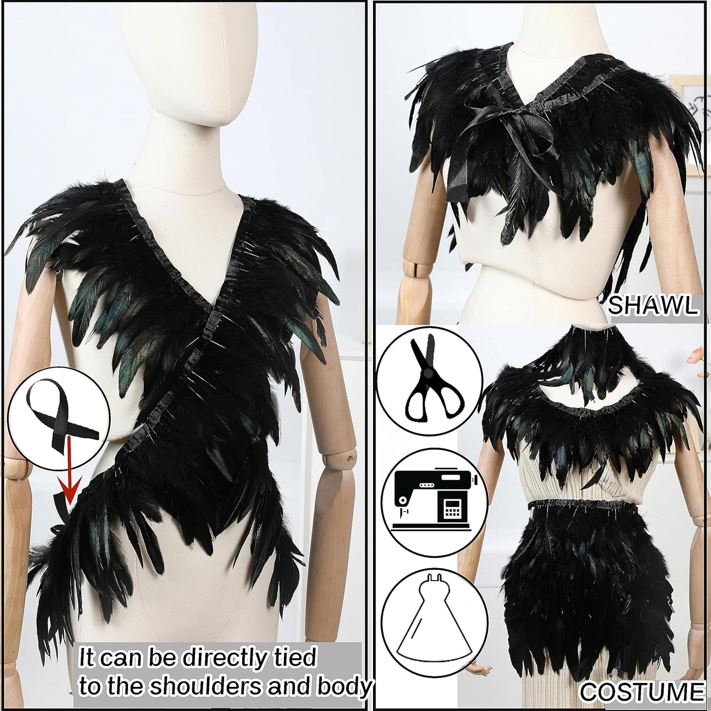 Holmgren 5-7inch Rooster Feathers Trim - 2 Yards Coffee Rooster Feather Fringe Trim for Feather Shawl Cape, Skirt, Earrings, Gloves and Weeding Party Decoration (Coffee)
