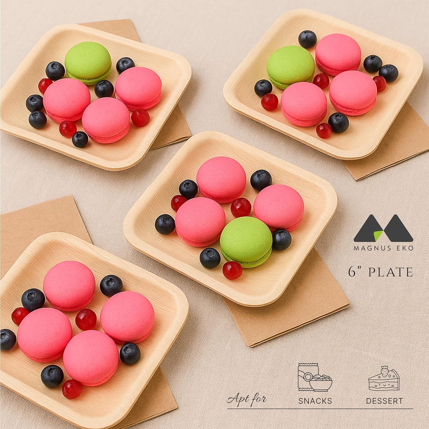 magnus EKO | 6 Inch Square Plates 200 Pcs | Disposable Plates For Party | Eco Friendly, Compostable and Biodegradable serving plates for Catering, Weddings and Parties