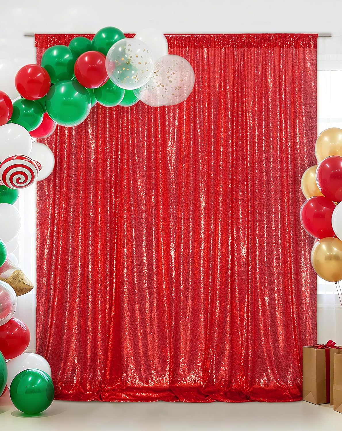 Eternal Beauty Red Sequin Backdrop, 6x6 Ft Glitter Background Curtains for Christmas Shimmer Photography Party Wedding Birthday Back Drop Decor