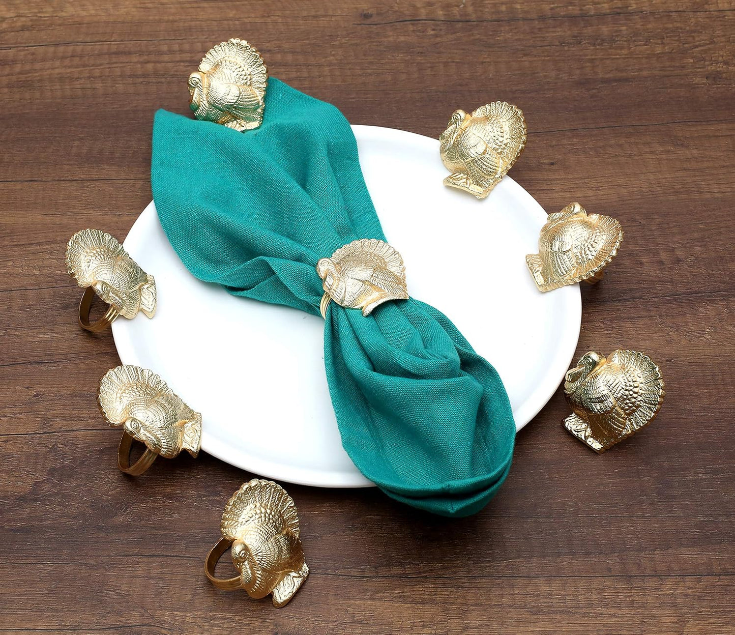 Gold Napkin Rings Set of 12 - Turkey Bird Stylish Metal Lightweight Serviette Holders for Elegant Table Settings | Perfect for Dinner Parties, Holidays, Weddings & Everyday Use - ALPHA Living HOME
