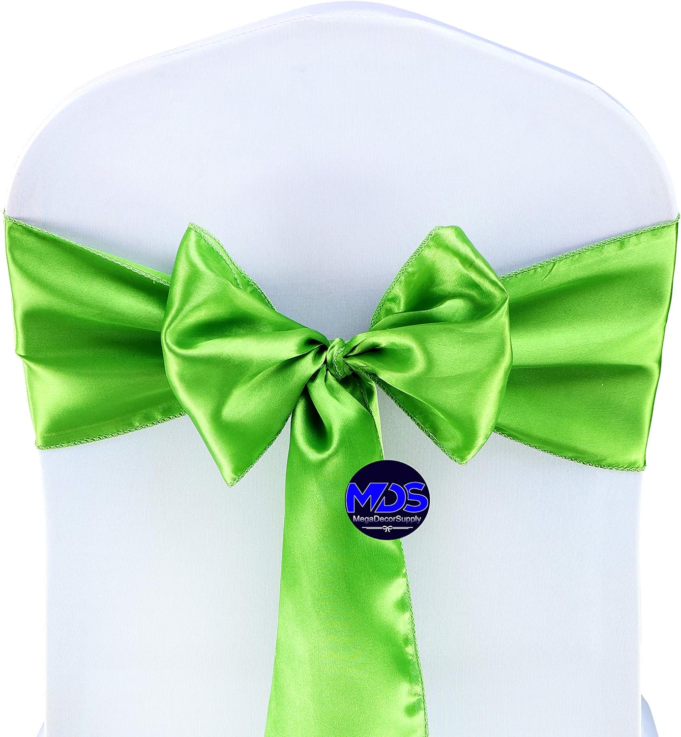 MDS Pack of 100 PCS Satin Chair Sashes Charmeuse Sateen Dining Chair Bows Ribbon Ties Back Sash for Wedding Party Birthday Home Hotel Restaurant Banquet Decoration (7 x 108 Inch, Parrot Green)