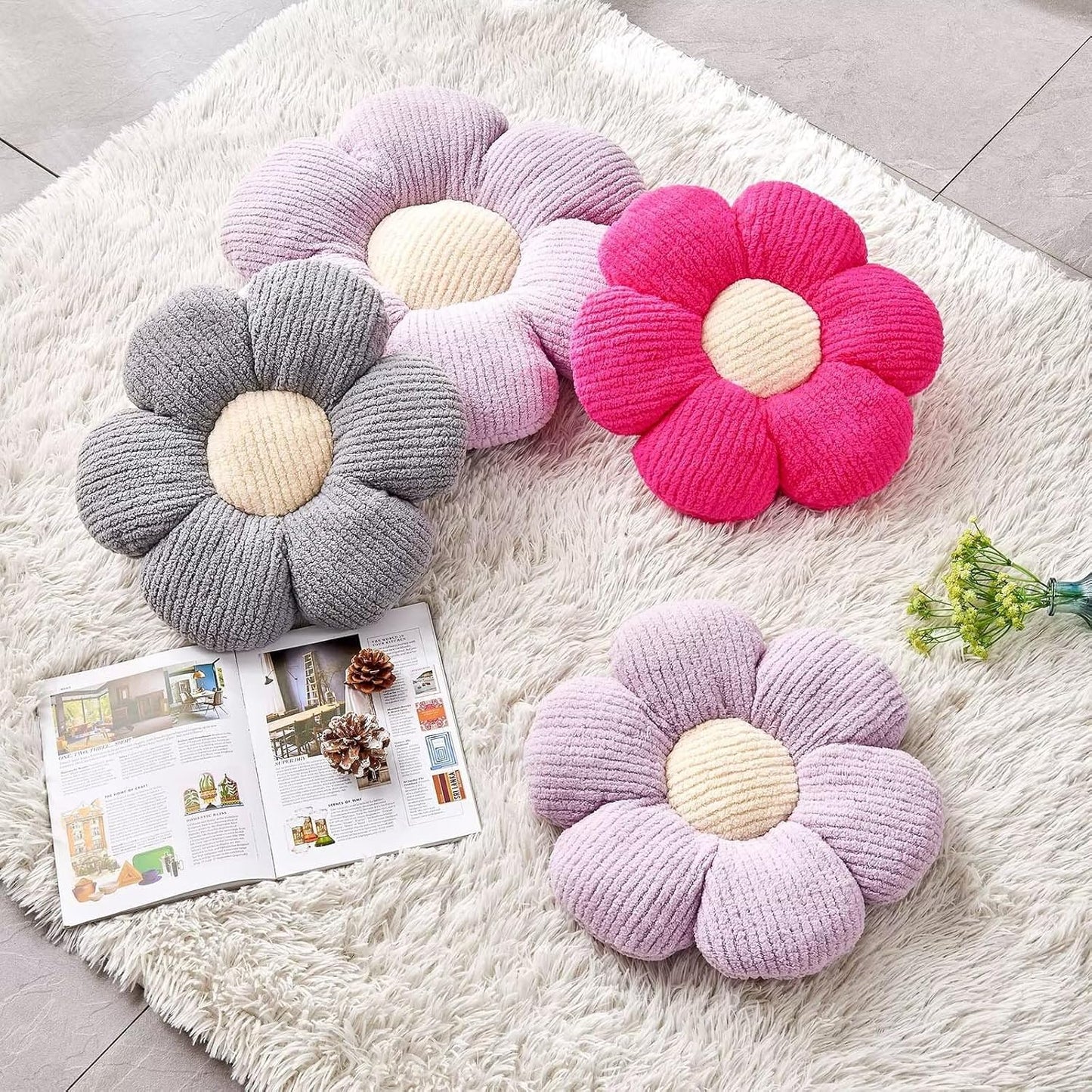 Flower Throw Pillow, Soft Lavender 14.9" Shaped Floor Pillow for Home Decor, Cute Aesthetic Plush Decorative Pillows for Bed, Sofa, Couch