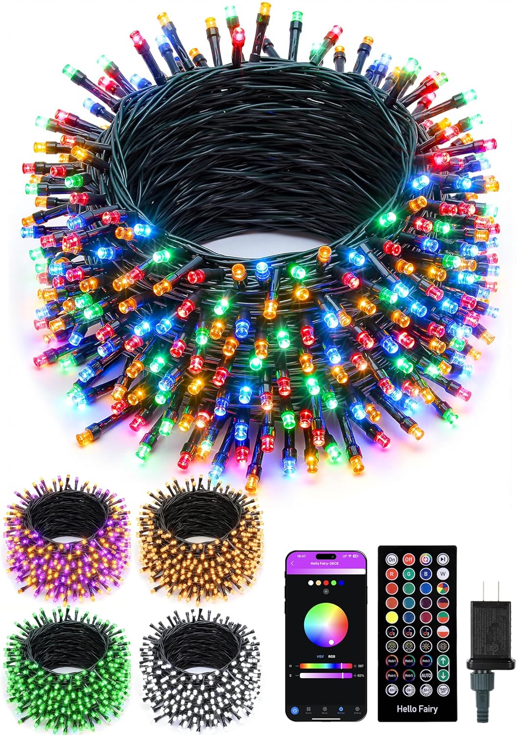 Minetom LED Color Changing Smart RGB Christmas Tree Lights, 264ft 800LED String Lights, 16 Milion Adjustable Colors Fairy Lights with Remote & Timer & Memory Function for Xmas Tree Holiday Party