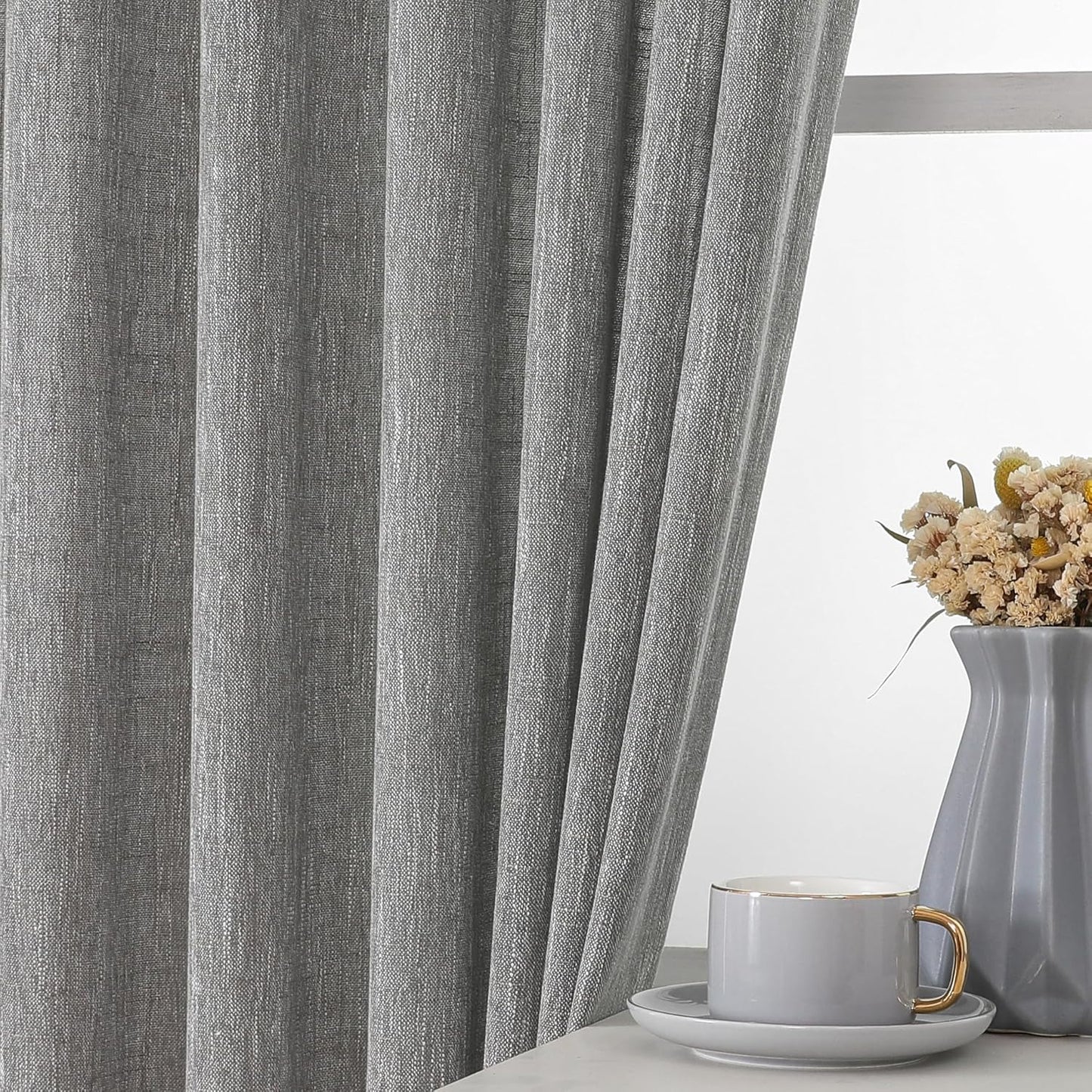 Vision Home Pinch Pleated Gray Semi Sheer Curtains Textured Light Filtering Window Curtains 63 inch for Living Room Bedroom Rayon Blended Charcoal Grey Pinch Pleat Drapes with Hooks 2 Panels 40"Wx63"L