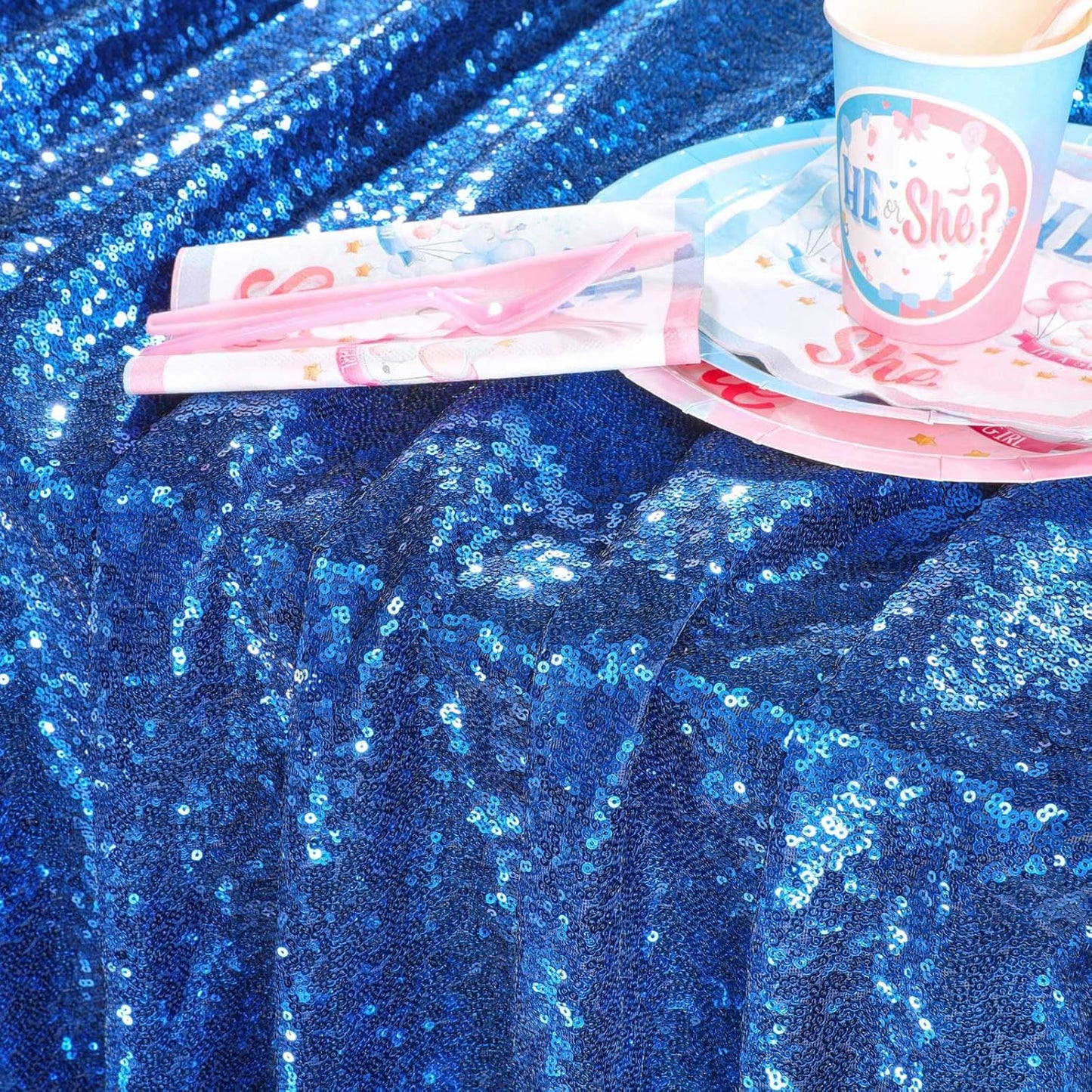 QueenDream Rectangle Wedding Tablecloth Royal Blue- 90x132 Inch Sequin Fabric Table Cloths Rectangle Cover Birthday Parties Holiday Decorations