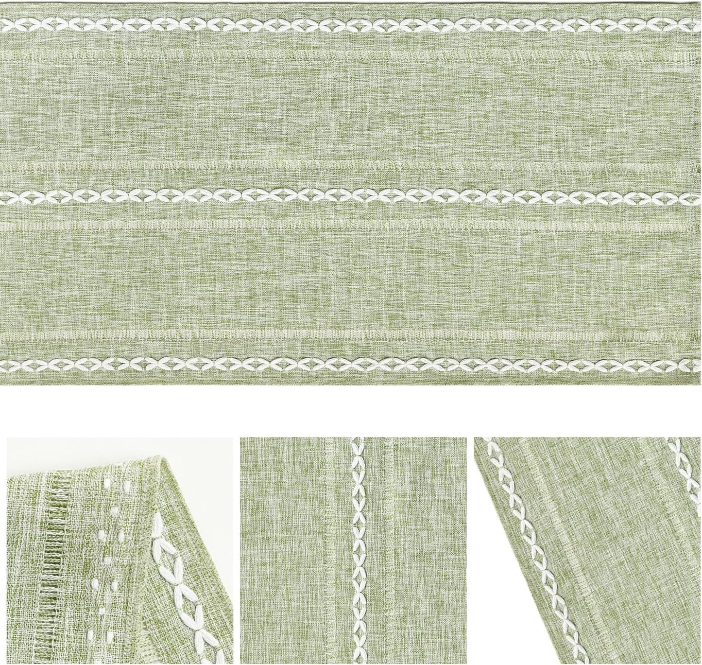 Artoid Mode Sage Green Rustic Cotton Linen Table Runner, Seasonal Embroidered Hollow Kitchen Dining Table Decoration for Home Party Decor 13x108 Inch