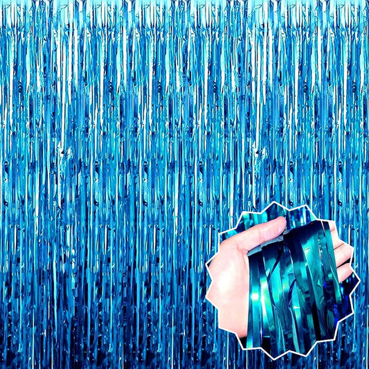 6 Pack Lake Blue Foil Fringe Curtains Backdrop, 3.28 x 8.2 Ft Metallic Streamers Tinsel Curtains Background for Photo Booth, Birthday, Weddings, Carnivals, Graduation, Themed Party Decorations