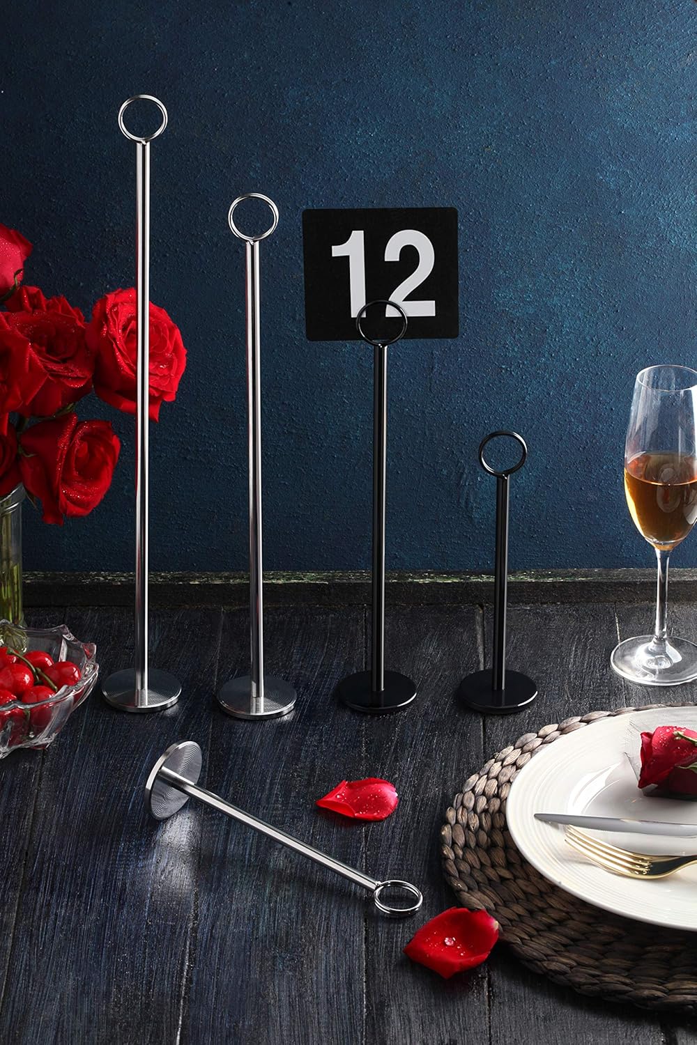 New Star Foodservice 23336 Ring-Clip Table Number Holder/Number Stand/Place Card Holder, 8-Inch, Set of 12