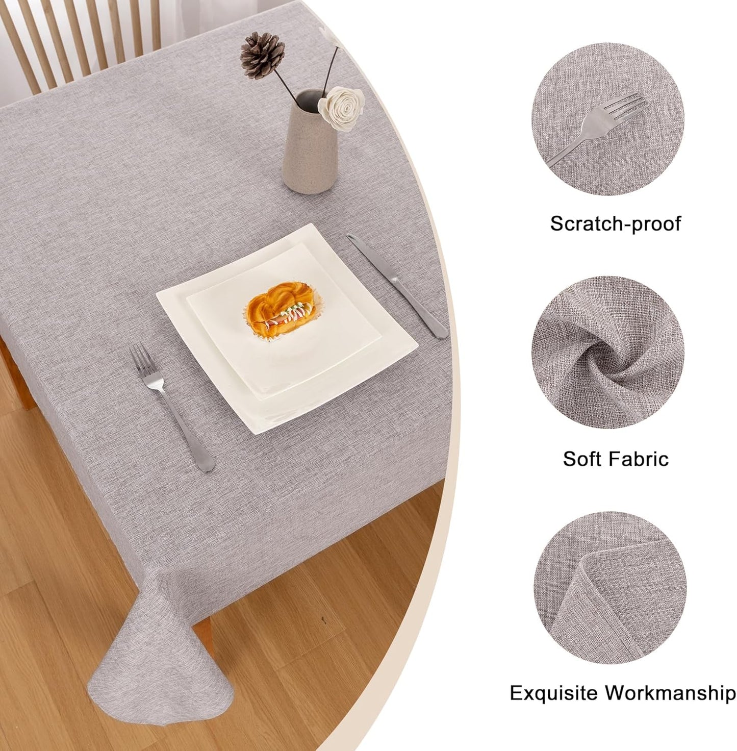 Hiasan Faux Linen Rectangle Tablecloth - Wrinkle and Stain Resistant Washable Table Cloth for Kitchen Dining Room Holiday Table Cover for Dinner, Stone, 60 x 140 Inch