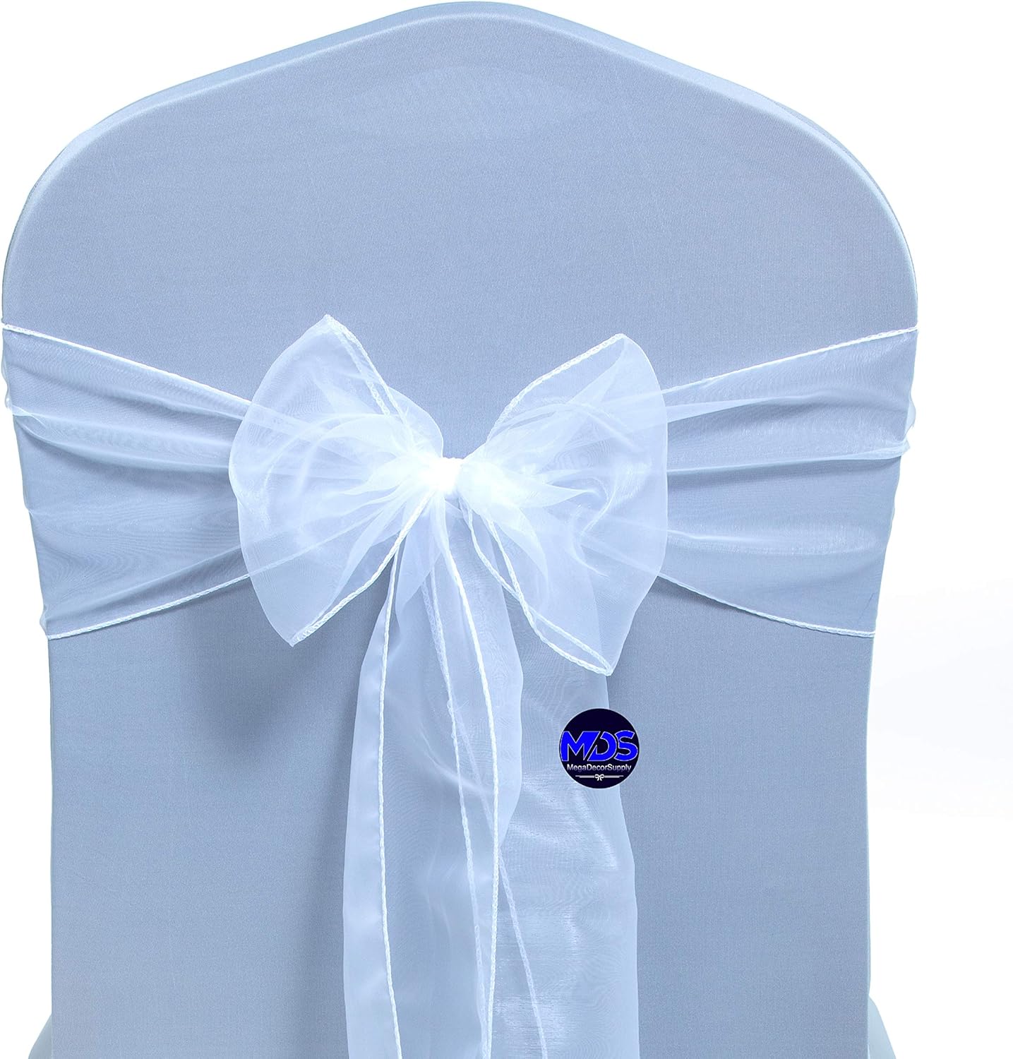 MDS Pack of 50 PCS Organza Chair Sashes Wider Dining Chair Bows Ribbon Tie Back for Wedding Party Birthday Bridal Shower Reception Event Banquet Home Chair Cover Decoration - White