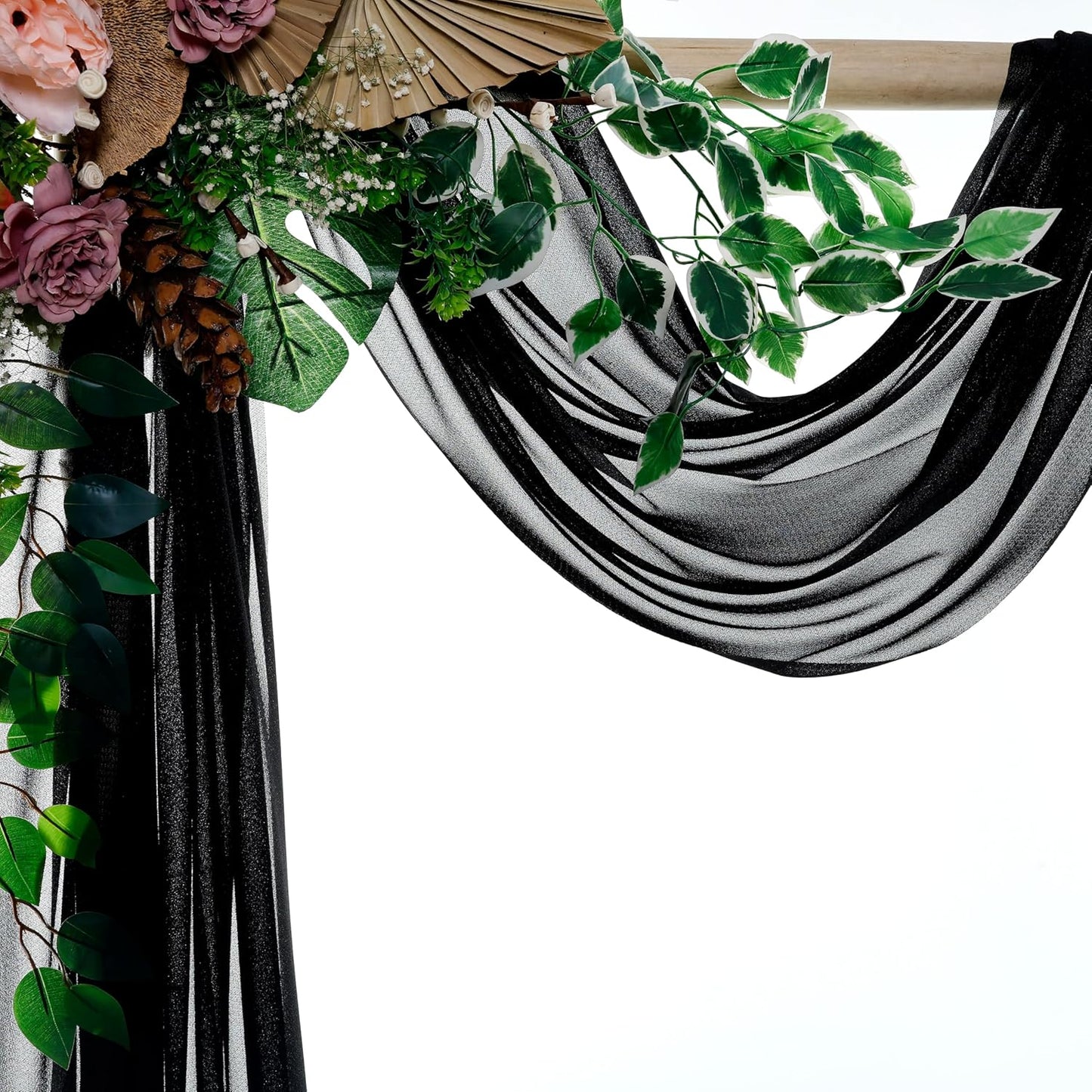 VDS Pack of 1 Panel (30 Inch X 50 Feet) Wedding Arch Draping Fabric Sheer Chiffon Fabric Drapery for Wedding Ceremony Reception Swag Backdrop Canopy Chuppah ARBO Altars Decoration (Black)